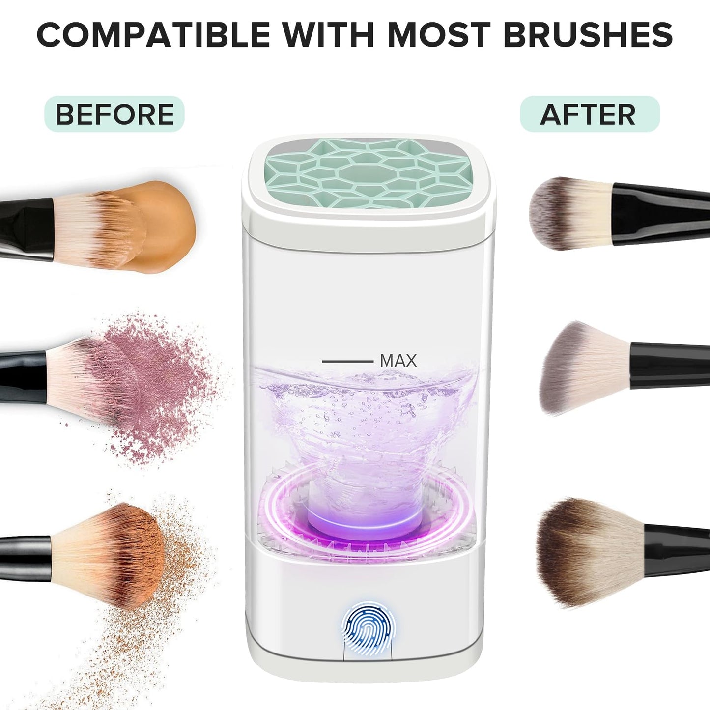 Electric Makeup Brush Cleaner Machine, Multi-Functional Cosmetic Brush Cleaner with Dryer Holder, Portable Automatic Makeup Brush Cleaning Tool Type-C Charging
