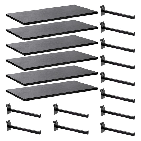 WETOECOTEC Wood Slatwall Shelves, Slat Wall Shelf Slatwall Acccessory for Garage, Home Improvement, Retail Display (6, 24''x12'')