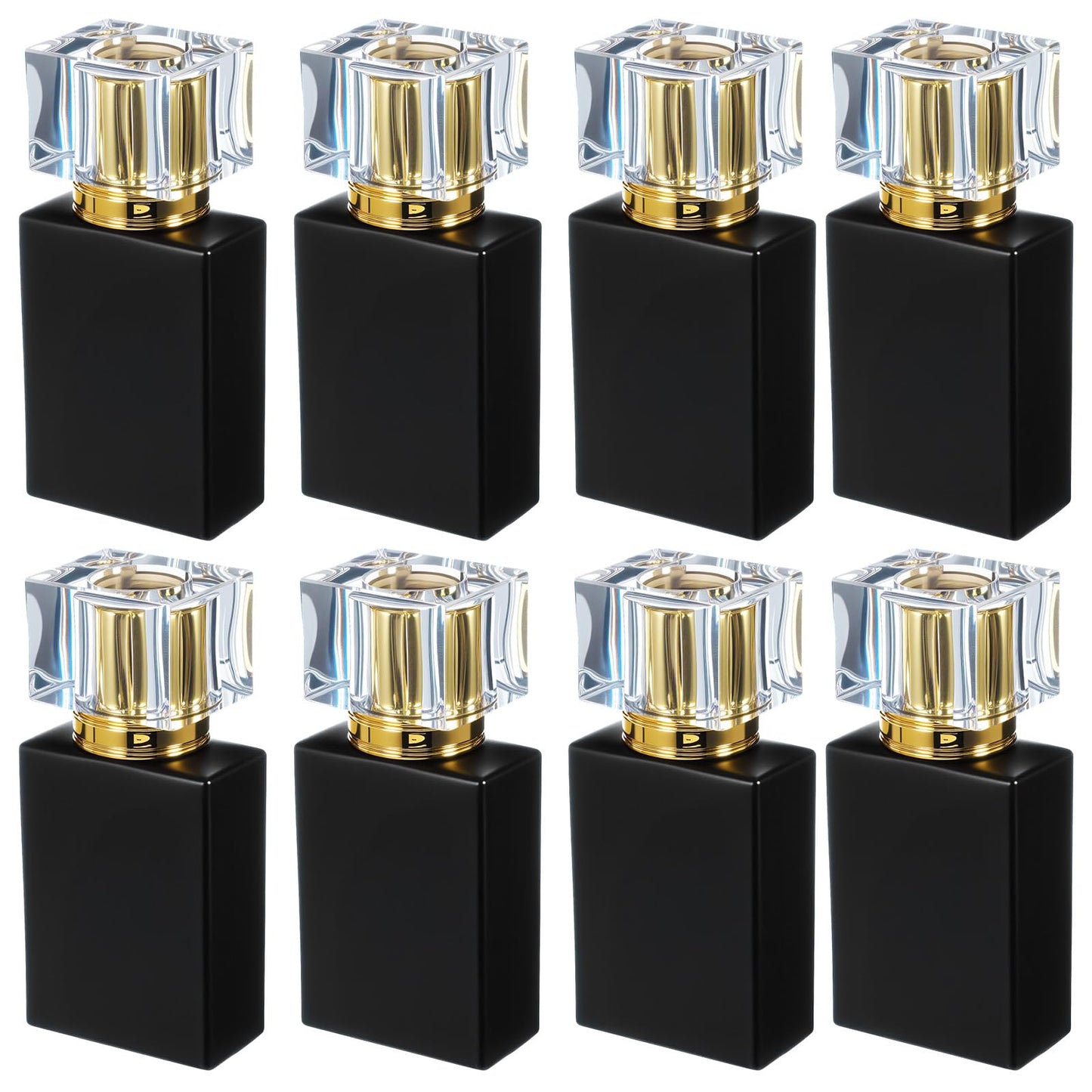 Tobeelec 8 Pack 30ml/1 oz Glass Spray Bottle, Black Fine Mist Refillable Perfume Bottles, Portable Square Empty Glass Perfume Atomizer Bottles with Spray Applicator for Men and Women