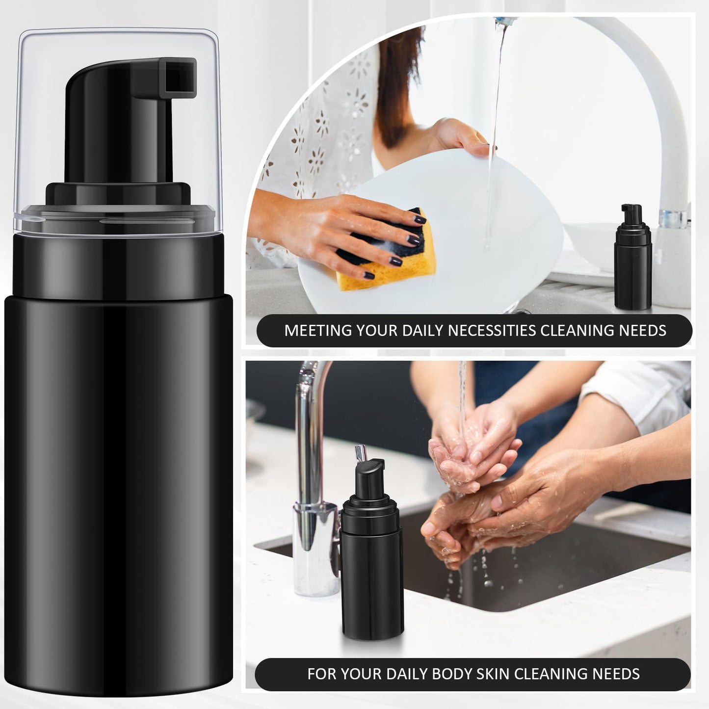 Teenyyou 50 Pcs 1oz/30ml Foam Pump Bottles Mini Empty Travel Foaming Bottles Plastic Refillable Dispenser for Lash Shampoo Hand Soap Cosmetics Portable Travel Pack(Black)
