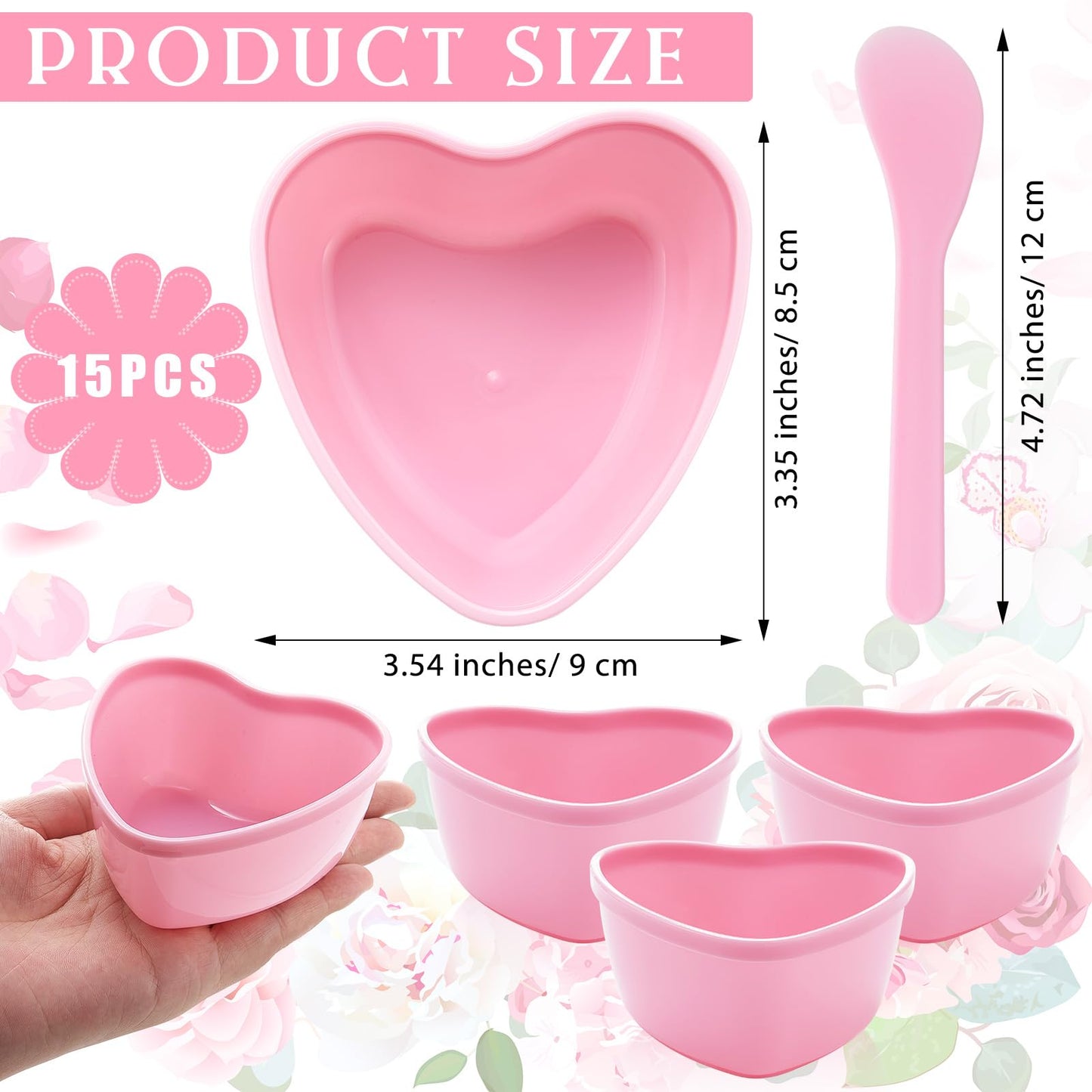 Teenyyou 10 Sets Facial Bowls for Esthetician, Pink Facial Mask Mixing Bowls Set with Spatula, Heart Shape Facemask DIY Skin Care Mixing Tool Kit Esthetician for Lady Women Home Beauty Salon Hair Dye