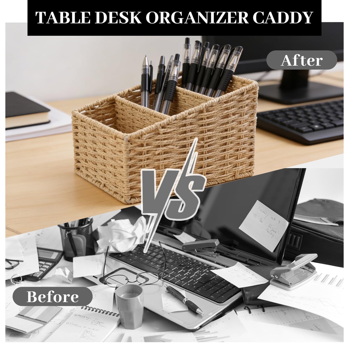 NULANCITIDE 3 Slots Table Desk Organizer Caddy, Rustic Farmhouse Remote Control Holder Makeup Brush Holder for Living Room, Vanity, Office, Bedroom Shelf (8.2x3.9x5.3in)