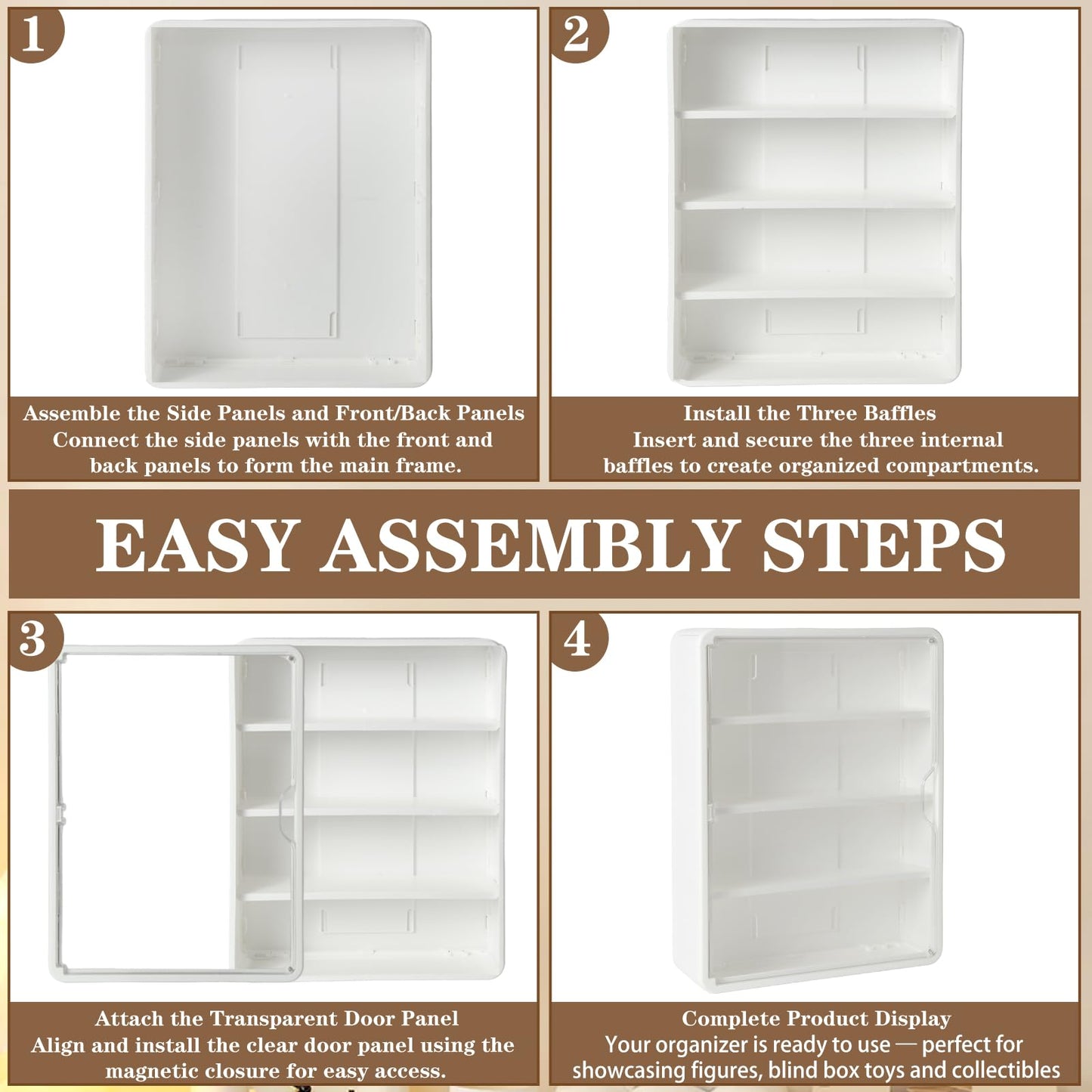 4-Tiers Clear Display Case for Figures, Wall-Mounted Display Box with Adjustable Shelves, Dustproof Display Cabinet Organizer for Mini Figures, Blind Box Toys and Collectibles (White)