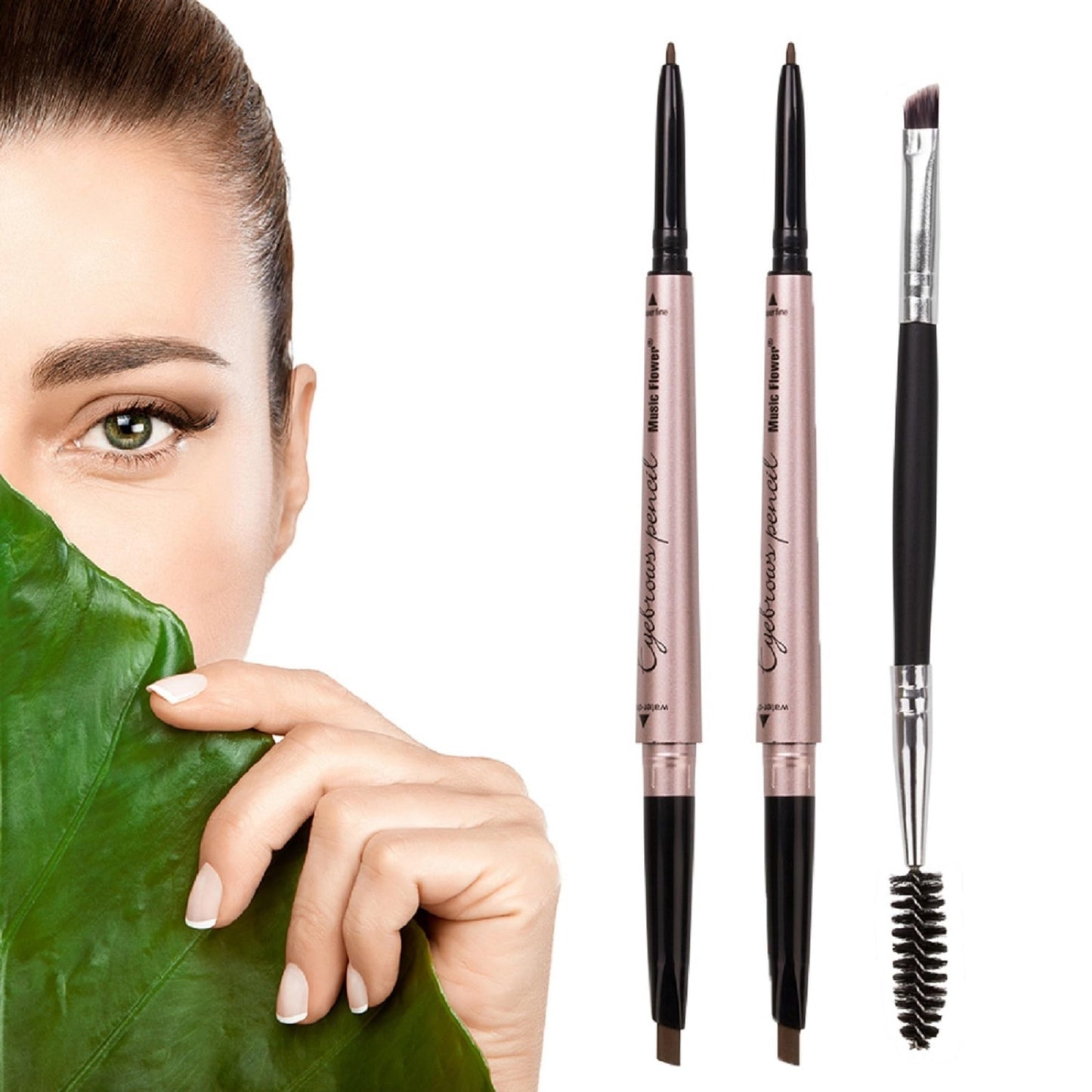 HeyBeauty 2 Pack Eyebrow Pencil, Waterproof Eyebrow Makeup with Dual Ends, Professional Brow Kit with Eyebrow Brush, Light Brown