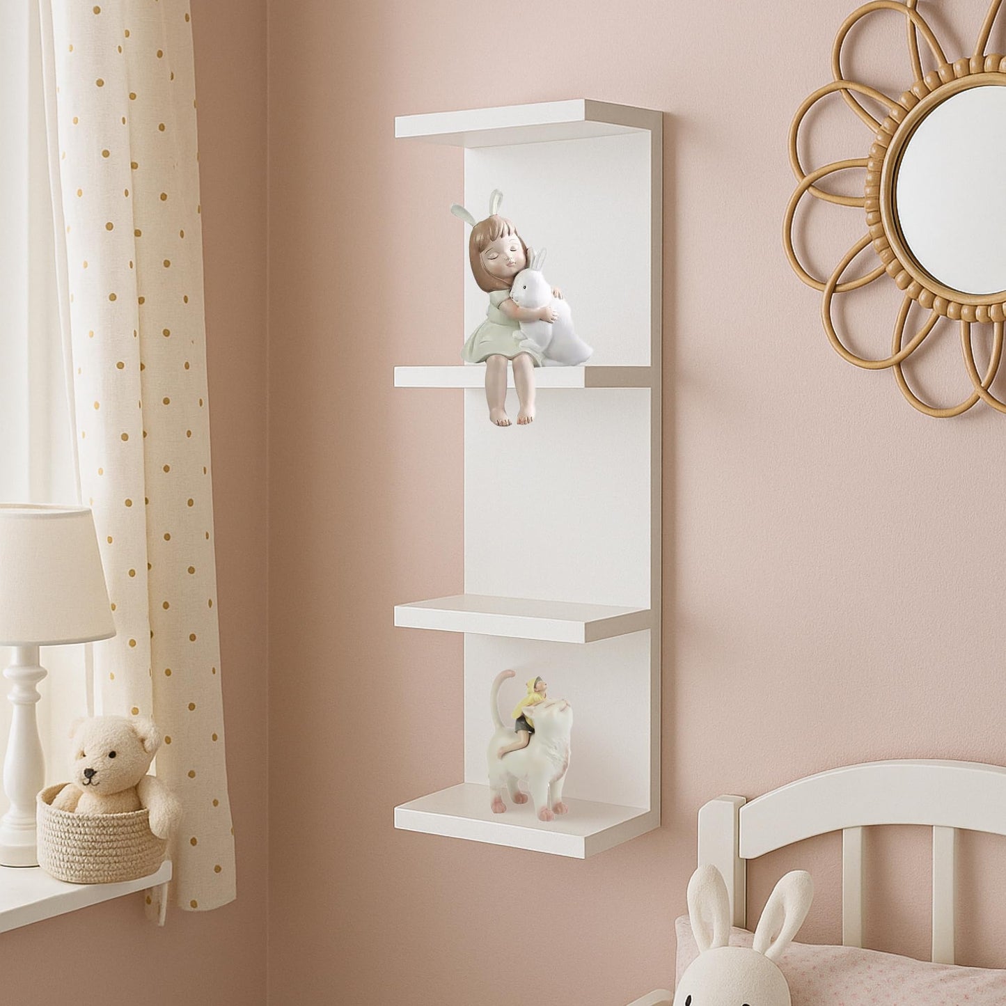 FURAOMEILI 4 Tier Wall Shelf Unit,Vertical Column Floating Storage Home Decor Organizer,White Lack Wall Shelf for Bedroom,Living Room,Office Decor(1 Pack)