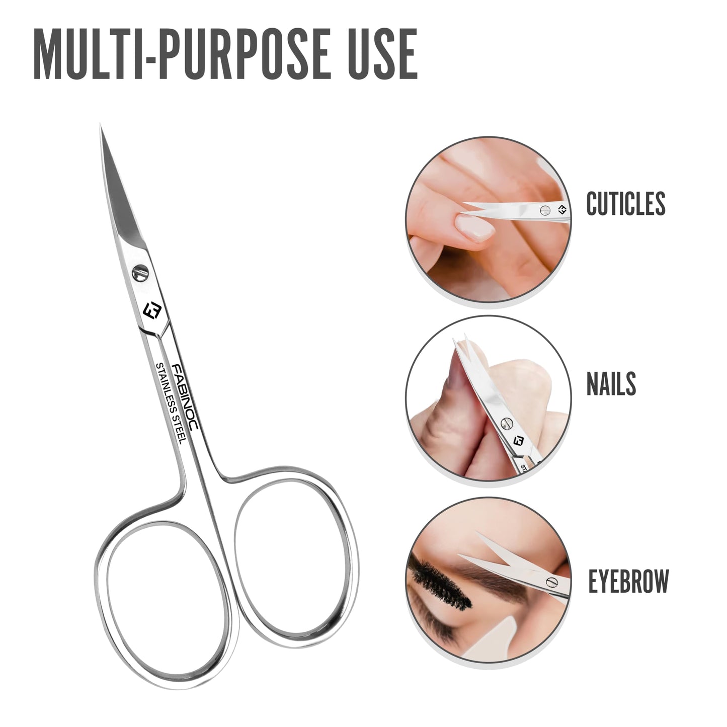 FABINOC Curved Cuticle Scissors for Women & Men - German Quality Stainless Steel for Manicure Pedicure Beauty Grooming Kit for Nail, Eyebrow, Eyelash, Dry Skin
