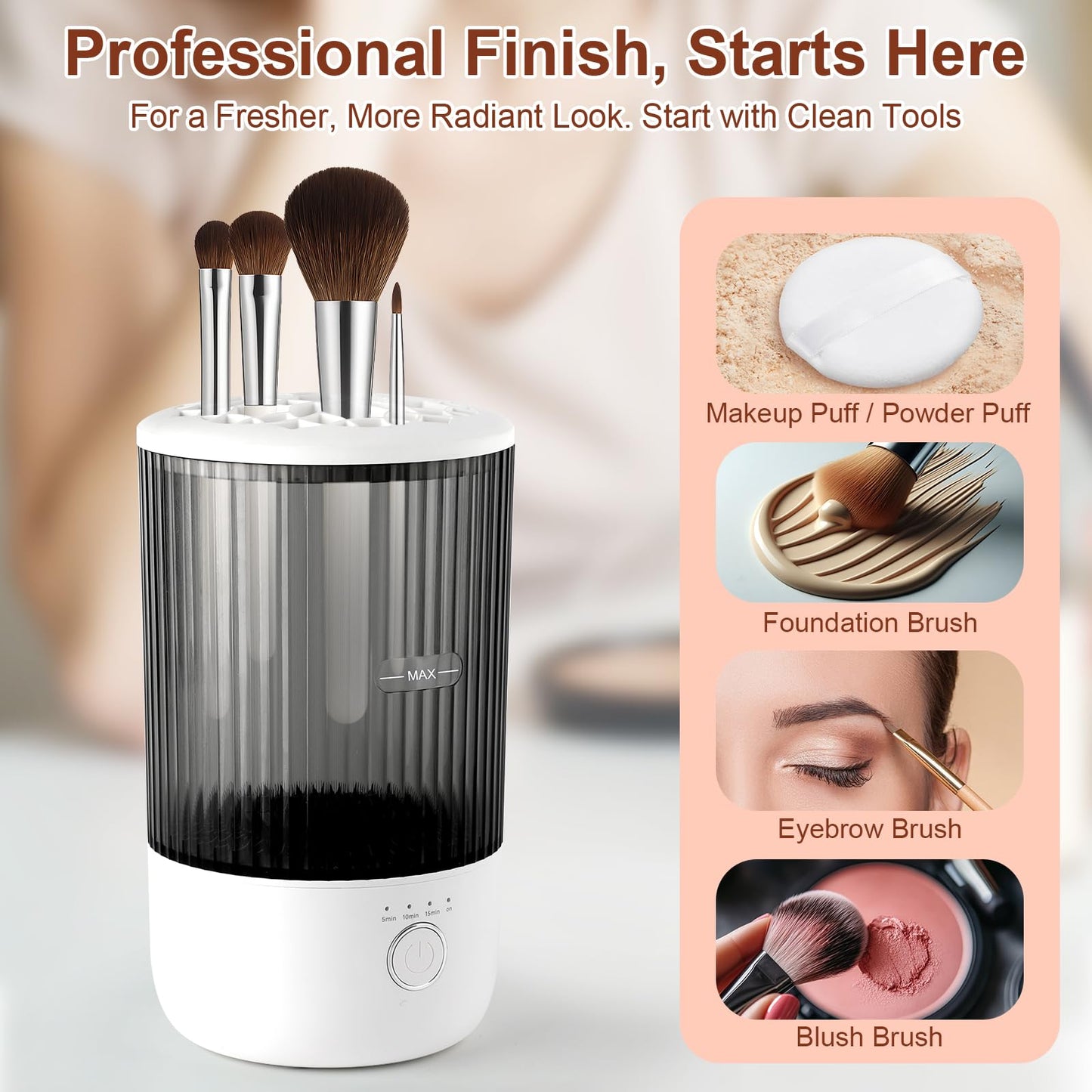 Electric Makeup Brush Cleaner, 6500RPM Automatic Makeup Brush Cleaner Machine, Portable Design with 1800mAh Rechargeable Battery for Makeup Brushes, Perfect Gift for Makeup Lovers