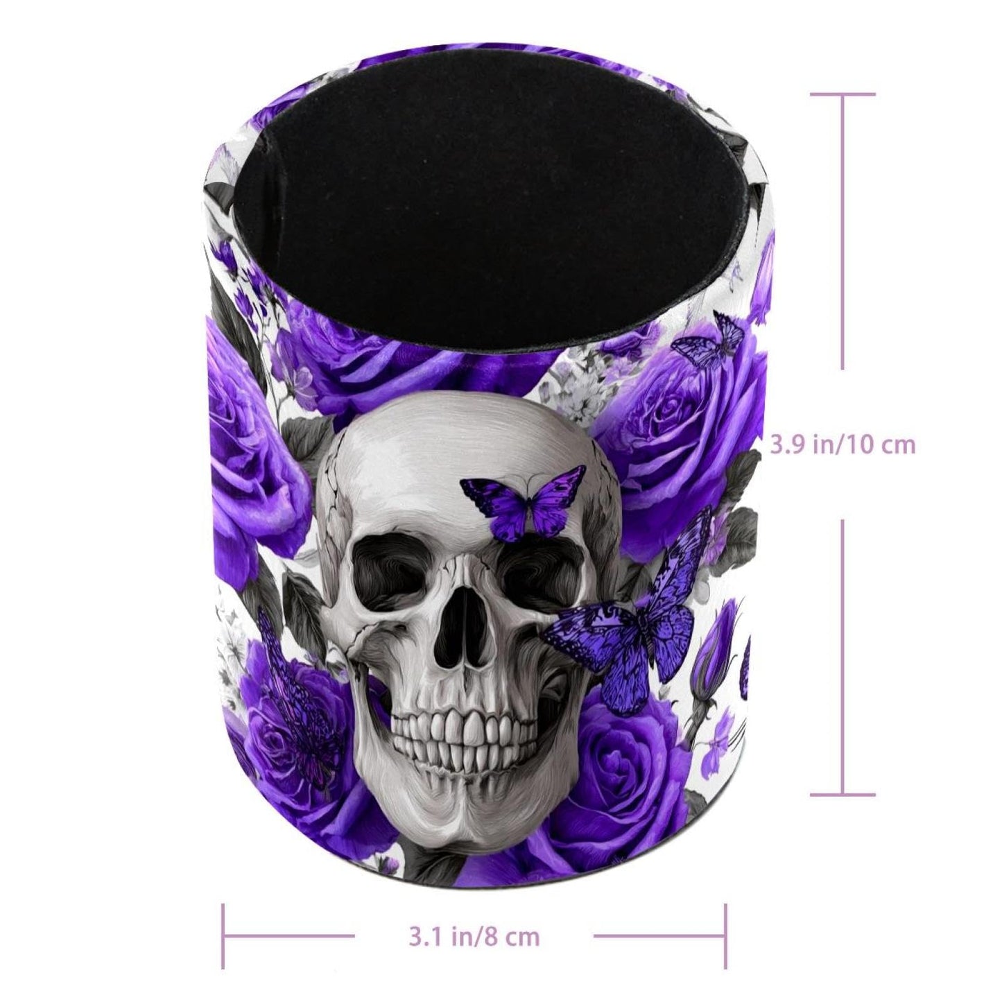 inaowsbno Leather Pen Holder for Desk, Skull Purple Butterflies Pattern Pencil Cup Desktop Organizer Makeup Brush Holders Office Supplies for Home, Kids & School