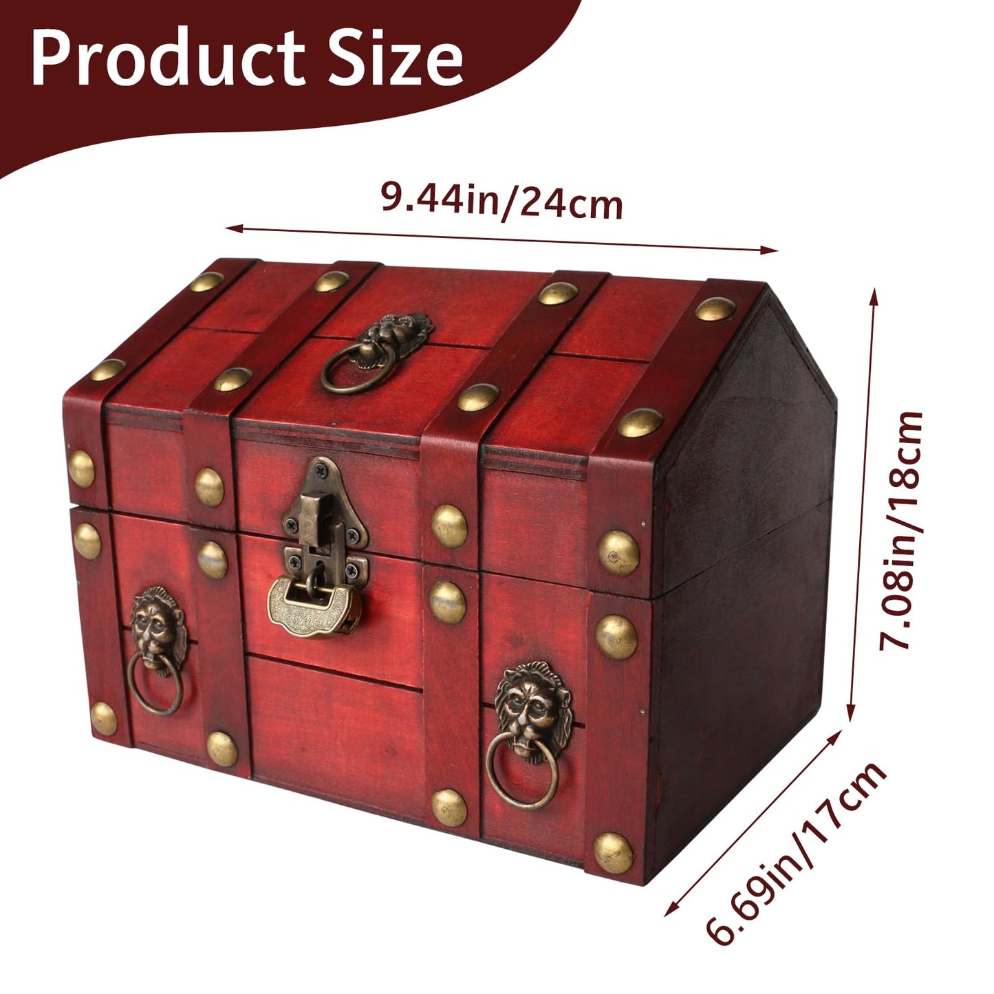 HonyQiShuo Decorative Wood Treasure Chest Box with Small Metal Lock