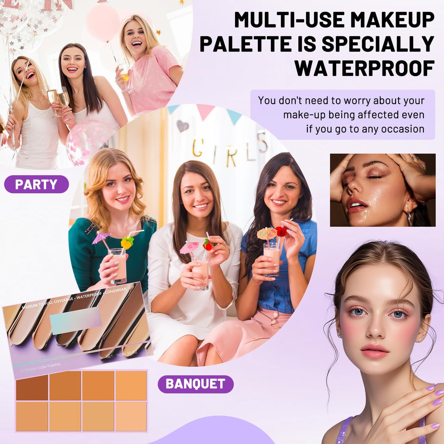 Soft Matte Cream Concealer Palette | 8 Shades | Waterproof Full Coverage | Long Lasting Lightweight Formula | with Applicator for Blemishes Cover (Medium)