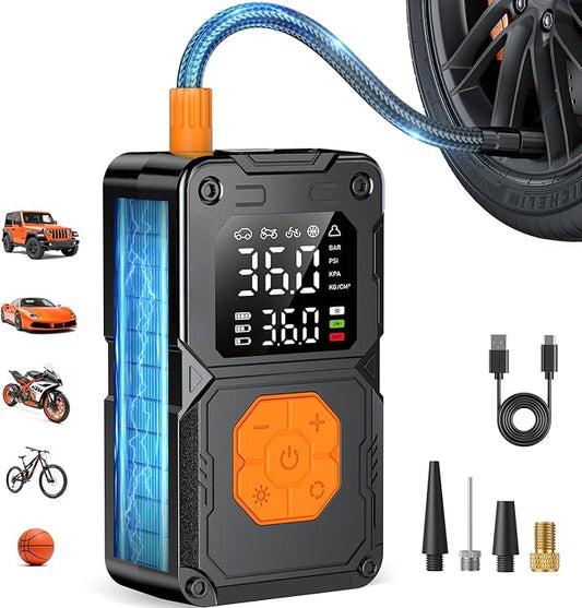 Tire Inflator Portable Air Compressor, 150PSI Cordless Air Pump for Car Tires, Bike Tire Pump with LED Light & Pressure Gauge, Portable Tire Inflator for Car Motorcycle Balls Bike Pump