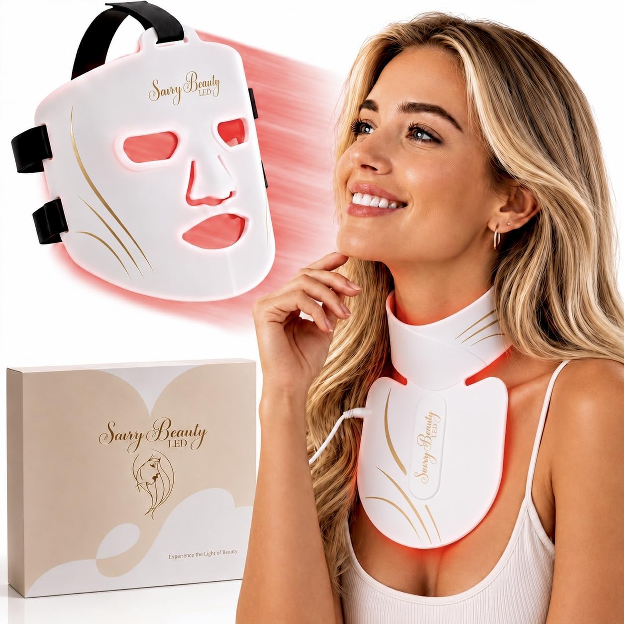 Red Light Therapy Mask for Face and Neck, Red Blue Infrared Mixed Light Modes - MN1 Phototherapy Device for Full Face Wrinkles, Mild to Moderate Acne, Topical Heating and Local Blood Circulation