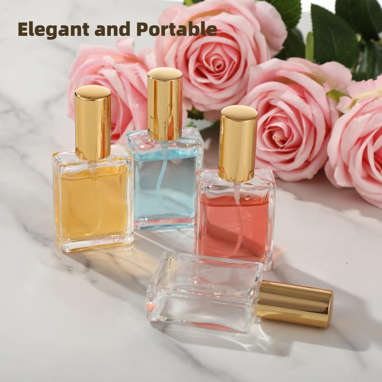 Calolin 32 Pcs Glass Perfume Spray Bottles with 15 Dispensing Tools, 15 ml Mini Refillable Perfume Atomizer Bottle, Travel Perfume Bottle, 1.4 x 3.1 in