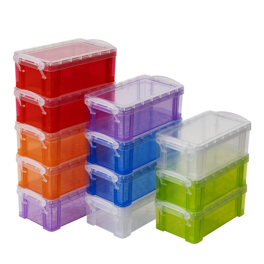 testyu 12 PCS Small Storage Containers with Lids, 5" X 2.8" X 2" Stackable Small Plastic Box, Colorful Mini Plastic Storage Box for Jewelry Beads Crafts Items Accessories