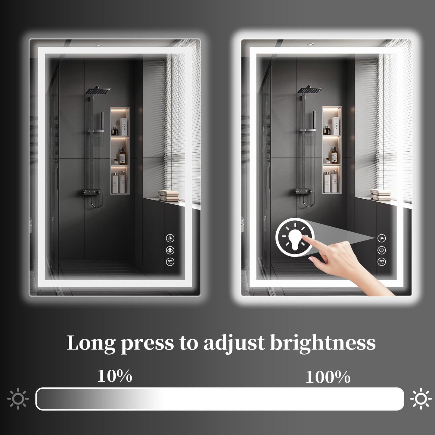 Koonmi 28"x20" LED Mirror for Bathroom, 90CRI Anti-Fog Vanity Mirror with Front and Backlight, Shatter-Proof Wall Mirror with Light, Easy Install Lighted Mirror for Modern Bathroom (IP65)