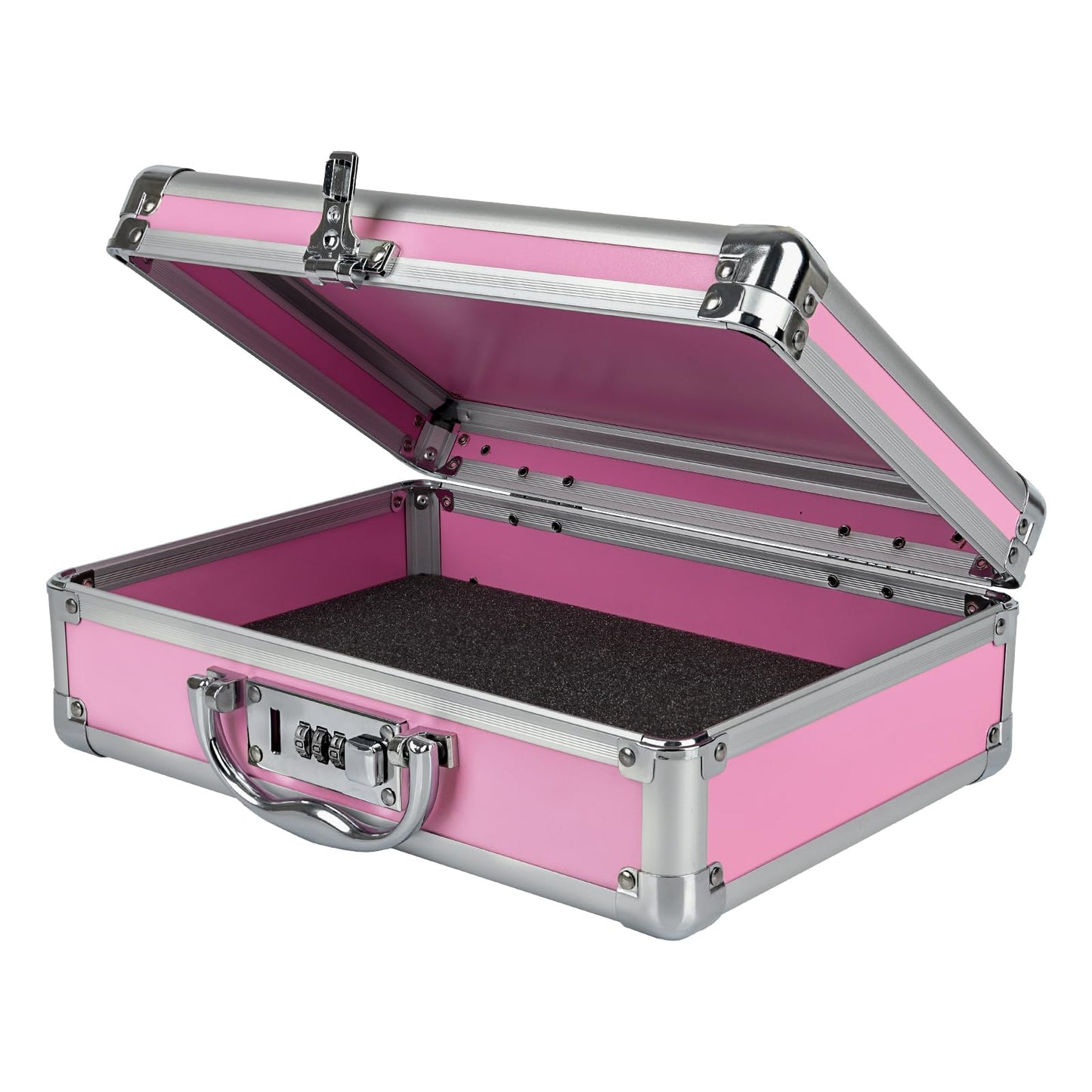 HUONIC Large Portable Cosmetic Box with 6 Accessories, Aluminum Makeup Storage Lock Case. 11.2 X 8 X 3.9 Inches, Great Gift for Women. (Pink)