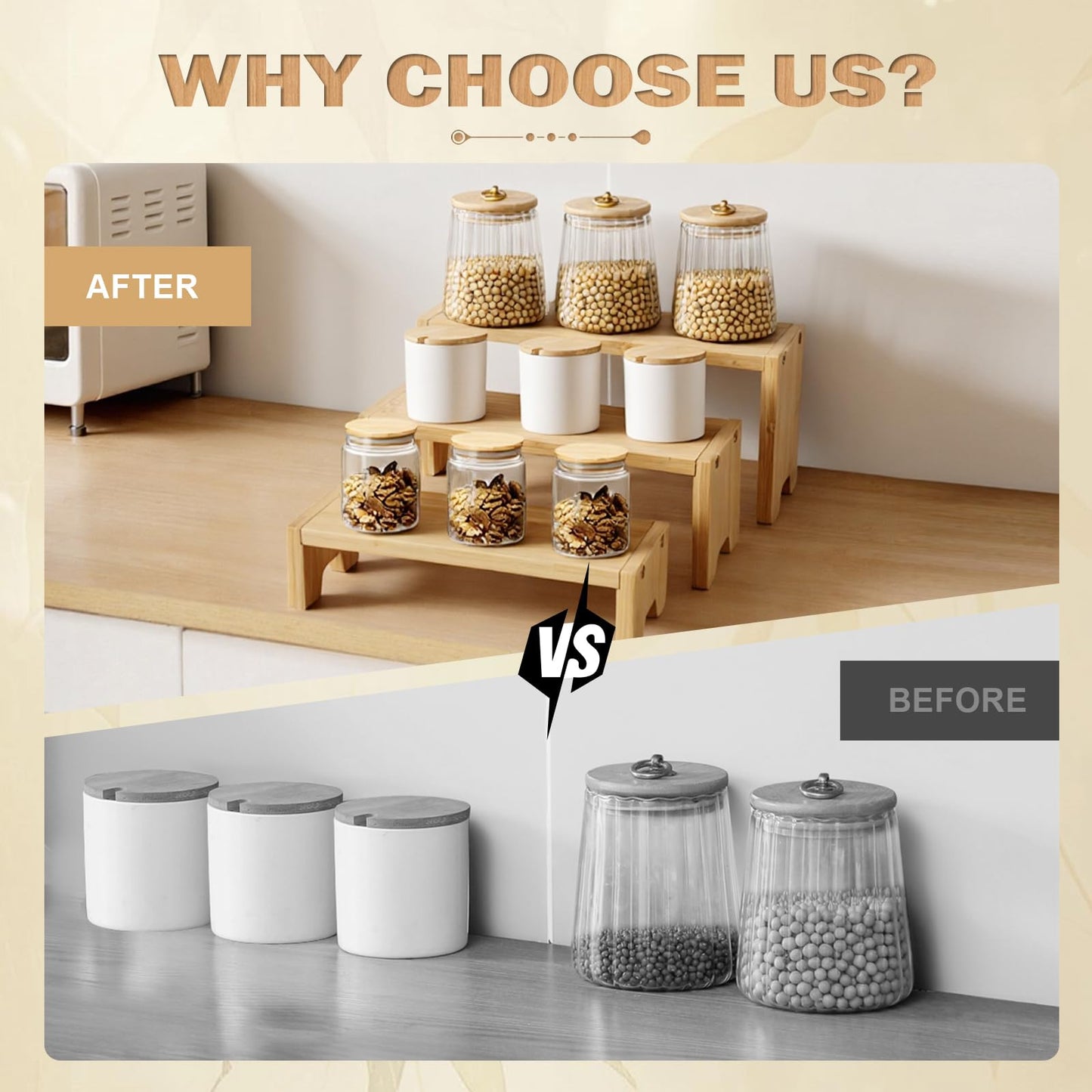 3 Tier Natural Bamboo Display Stand Risers, Exquisite Bamboo Organizer Stand for Cupcake, Perfume, Cologne, Figurine, Spice, Candle, Suitable for Table Display, Kitchen, Retail, Home Decor, Easy Installation