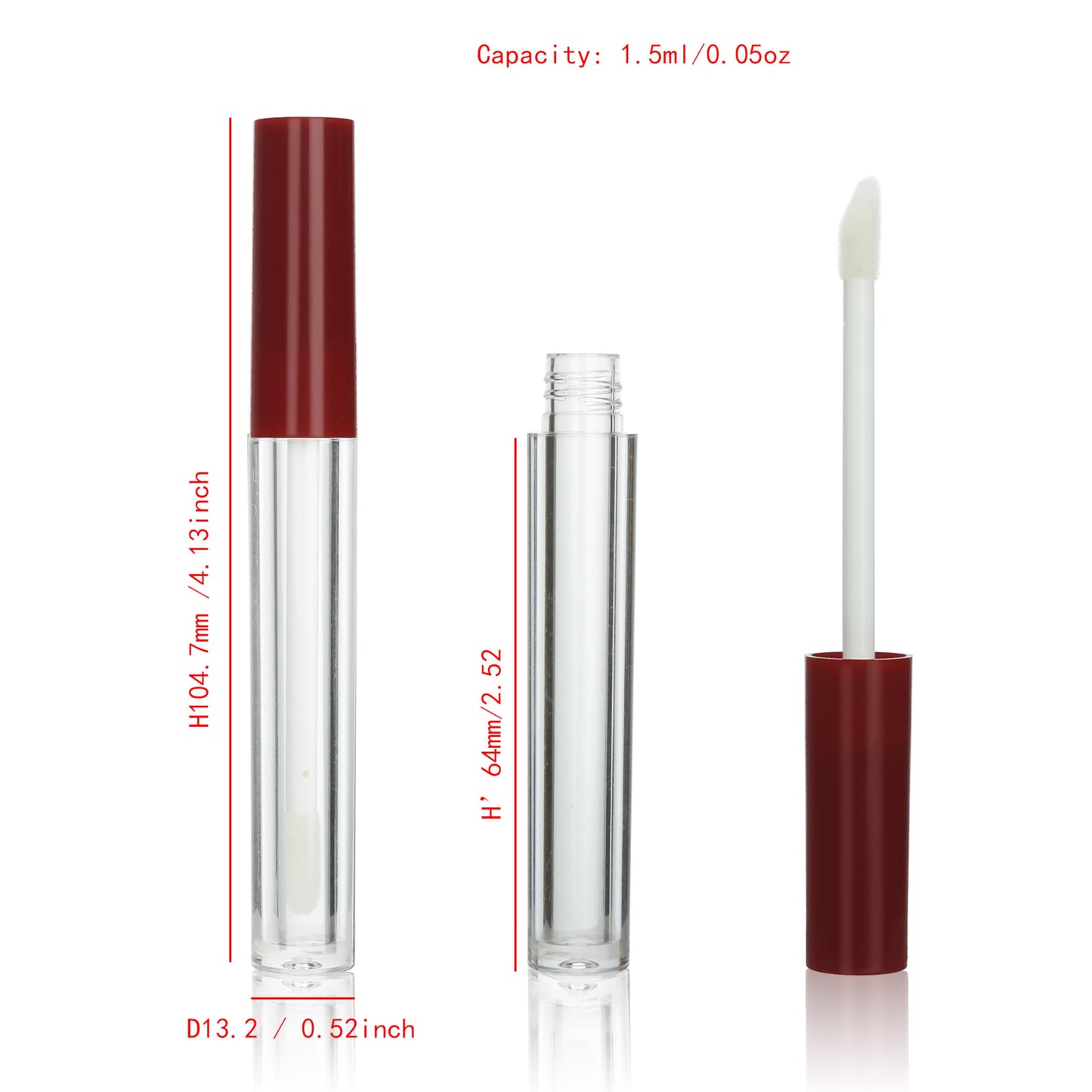 COSIDEA 50pcs Empty Round 1.5ml slim Dark red lip gloss tubes with wand mini small size lipgloss tube containers in bulk