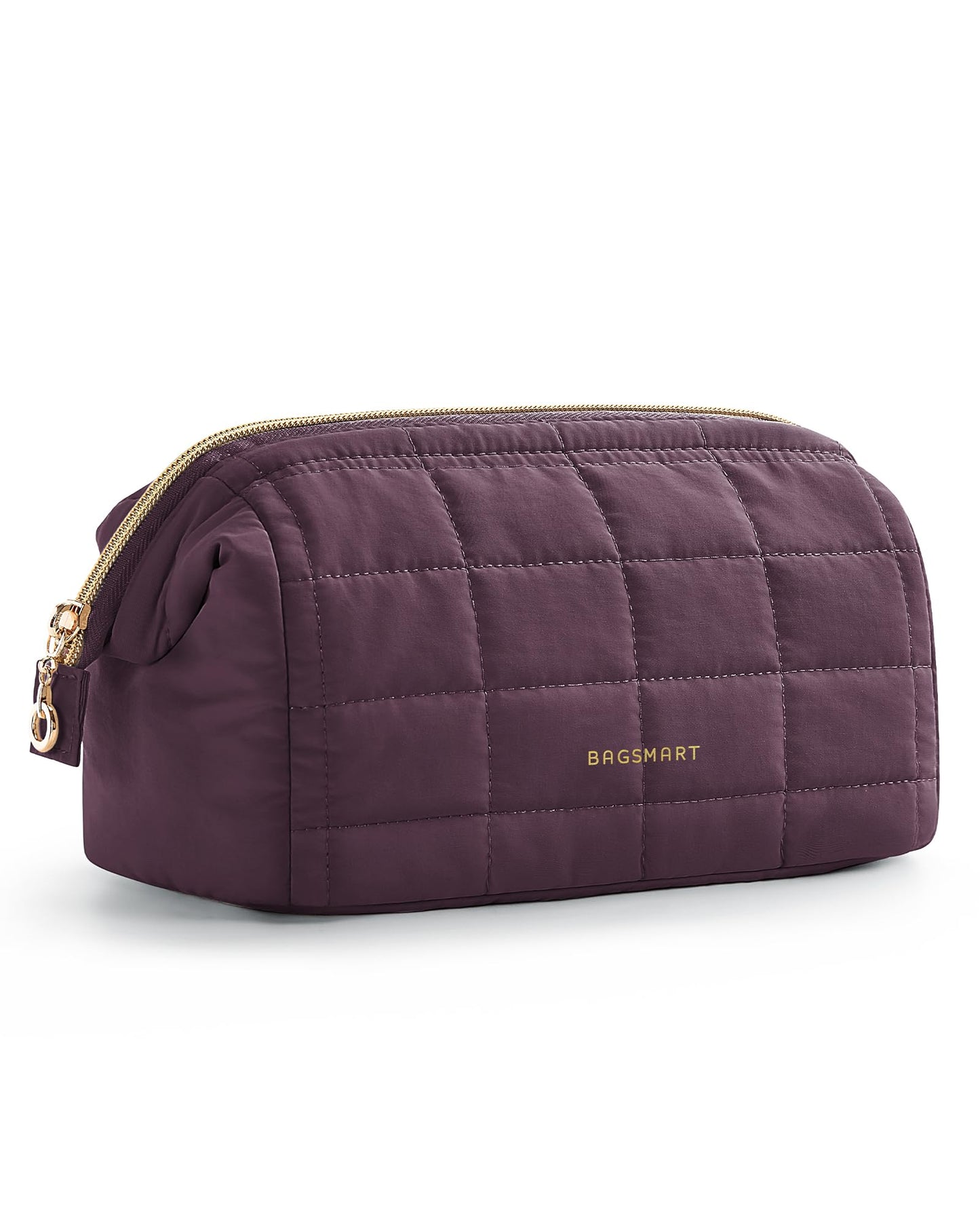 BAGSMART Puffy Padded Travel Makeup Bag, Wide-open Toiletry Bag, Burgundy Red