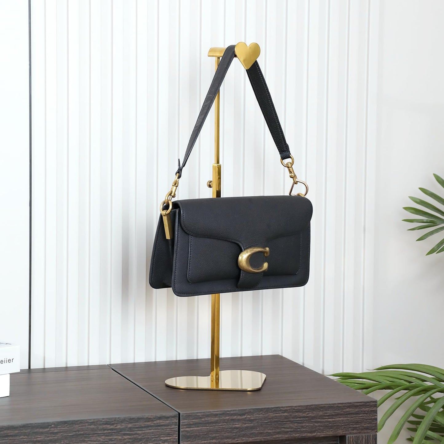 Purse Display Stand, 2 Pack Heart-shape Display Rack Stainless Steel Handbag Purse Holder Gold Hanging Hook Stands Adjustable Height Table Ornament Jewelry Towers for Home Store Boutique Counter