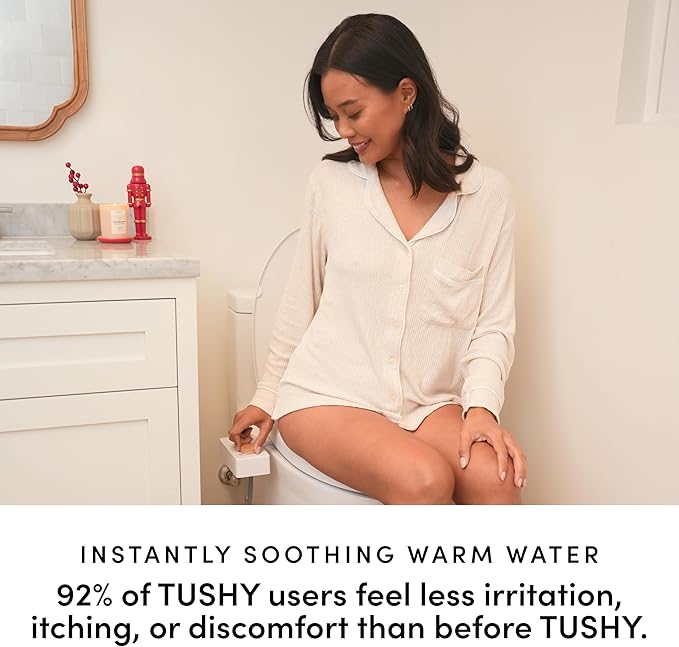 TUSHY 3.0 Spa Cool to Warm Water Bidet Attachment. Easy Universal Toilet Seat Install, Requires Sink Connection for Temperature Control. Fresh Self Cleaning Clean Water (Pink/Bamboo)