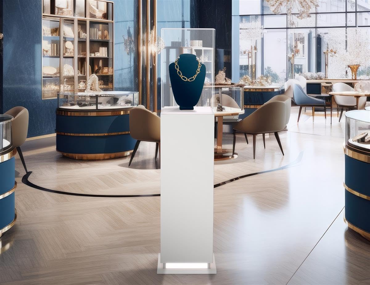 Displays2go Pedestal Display Case with Ambient LED Lighting and Clear Acrylic Top (PEDLEDWH2)