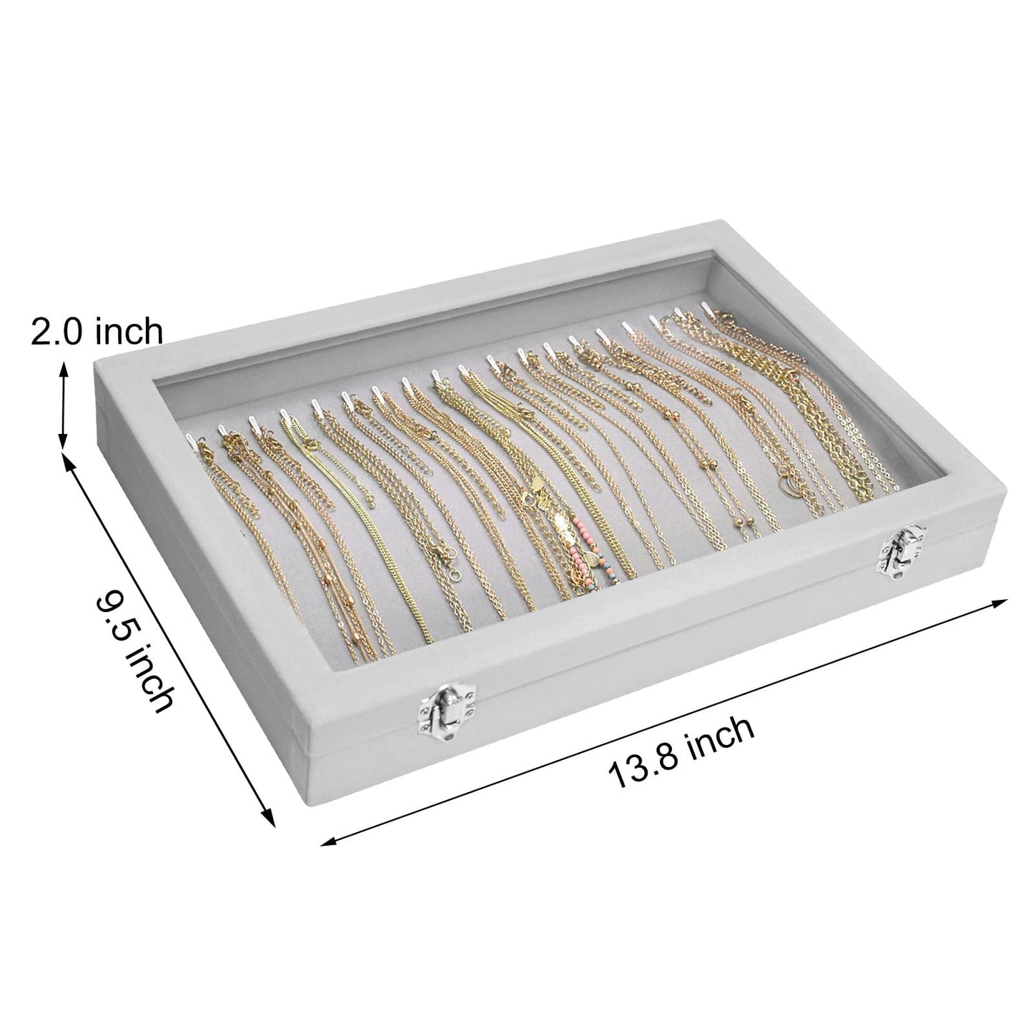 Siveit Necklace Organizer Box Premium 20 Hooks Velvet Necklace Display Jewelry Tray with Transparent Lid Jewelry Necklace Display Box for Necklace Pendants Suitable for Women and Girls (Grey)