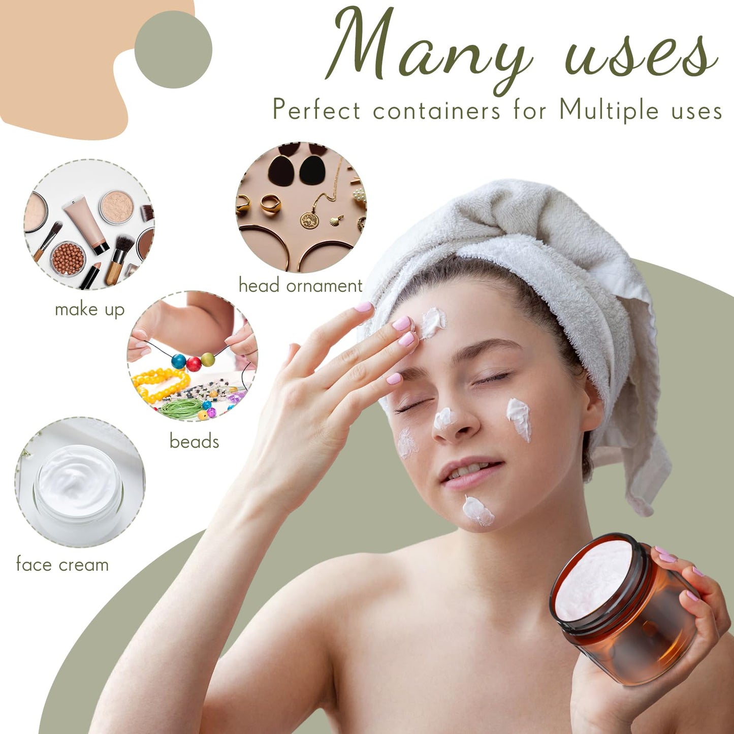 Lanties 200 Pcs 2 oz Amber Plastic Cosmetic Container Jars with Lid Round Plastic Clear Jars Small Travel Containers for Storage Makeup Creams Lotion Ointments