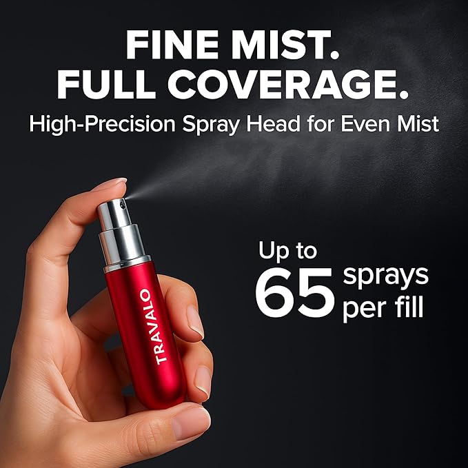 Travalo Classic HD Perfume Atomizer - Leak-Proof and TSA Approved for Air Travel - Reusable, Airtight, Easy-Fill Mini Pump Sprayer - Lightweight, Elegant Design w/Volume Window - Red 0.17oz