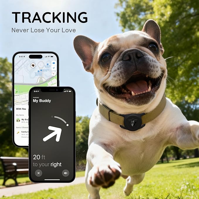 for AirTag Dog Collar Holder, Dog Air Tag Holder, IP68-Waterproof | Lightweight Silicone | Anti-Lost | Ultra-Durable | Compatible with Apple AirTags (Black+Bule)