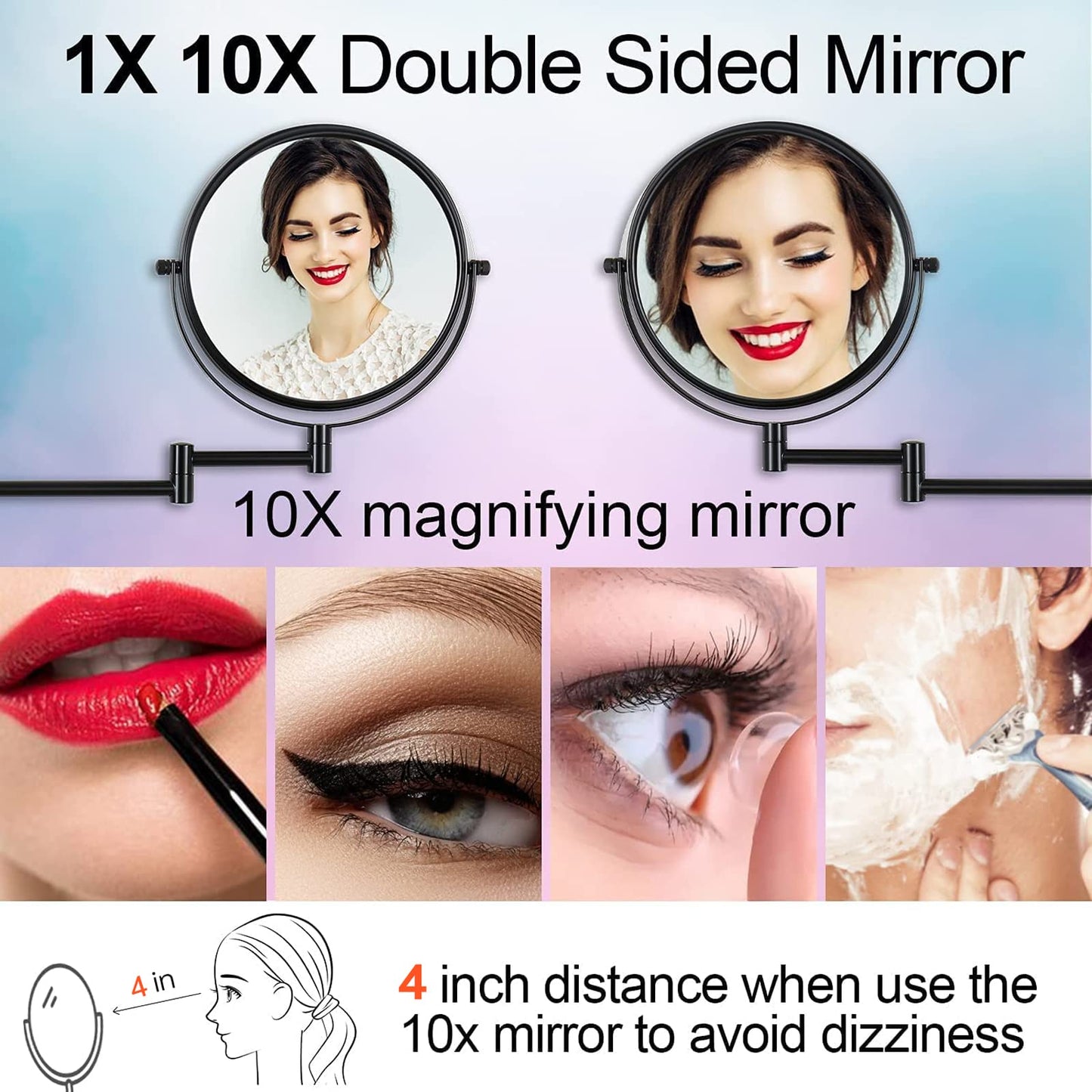 LANSI 8" Wall Mounted Makeup Mirror with 1X 10X Magnification, Matte Black