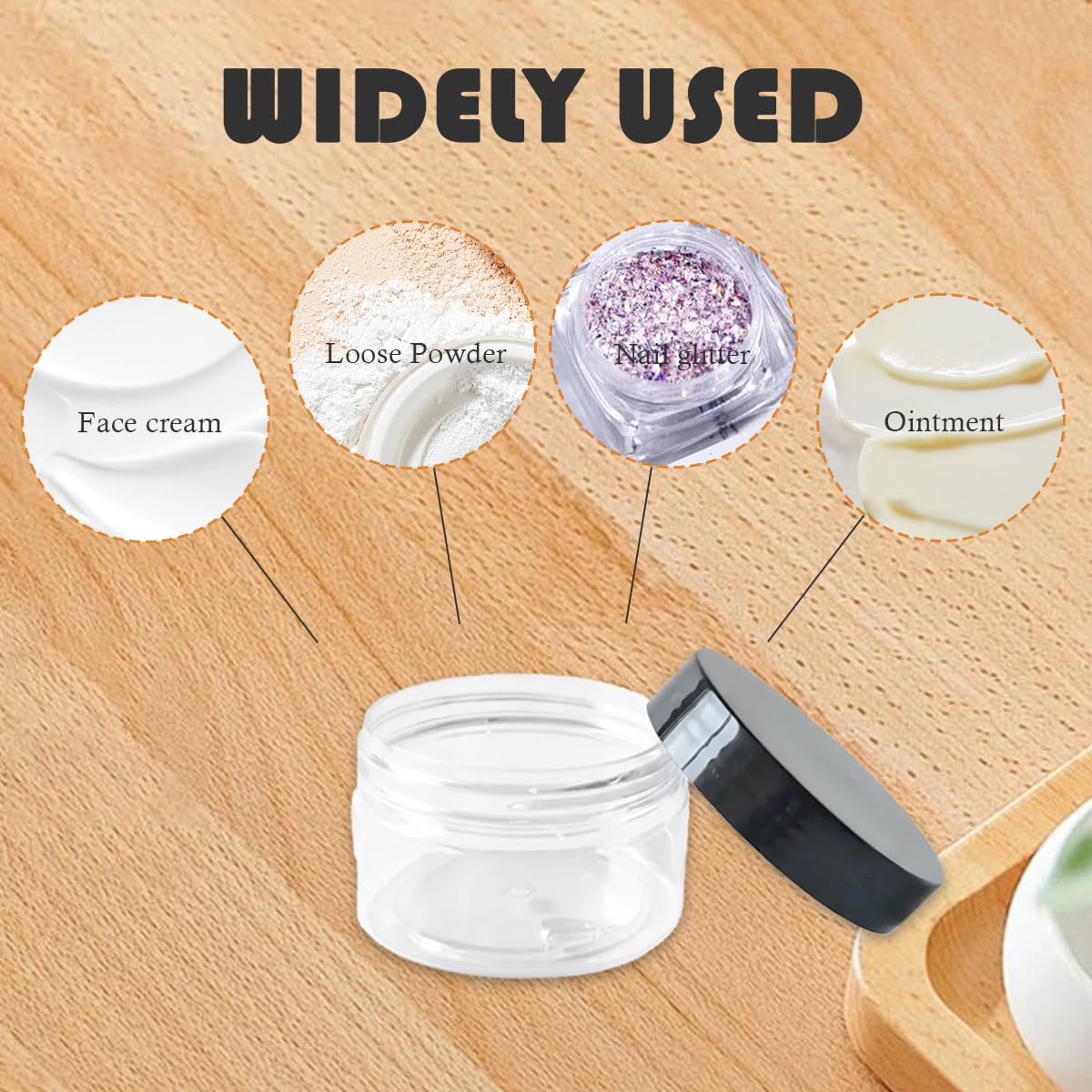 8 Oz / 250ml PET Plastic Refillable Jars Empty Cosmetic Containers Cases with Black Lid Cream Lotion Box Ointments Bottle Food Bottle Makeup Pot Jar for Lip Balm Make Up Eye Shadow Powder Pack of 6