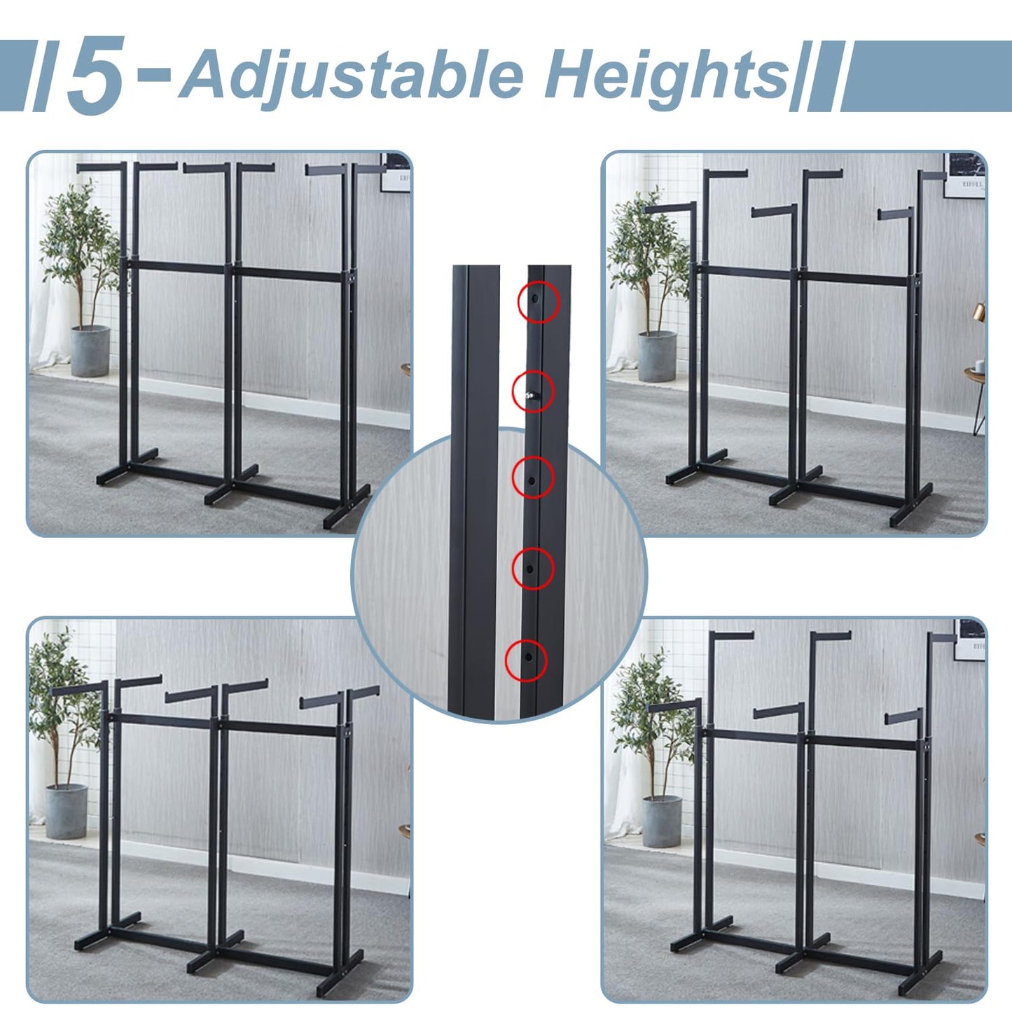 jvsufuik 8 Arm Retail Clothing Rack, Metal Clothing Display Rack for Hanging Clothes, Adjustable Height Shirt Clothes Display Stand Garment Rack with Wheels for Boutiques, Black