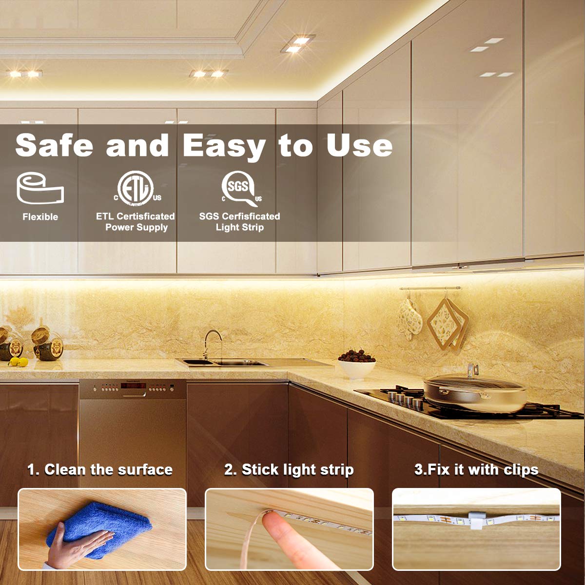 MY BEAUTY LIGHT LED Strip Lights Warm White,16.4ft Dimmable LED Light Strip with RF Remote,300 Bright 3000K 2835 LEDs,Plug-in Adhesive Rope Lights with Timing Mode for Living Room Bedroom Kitchen
