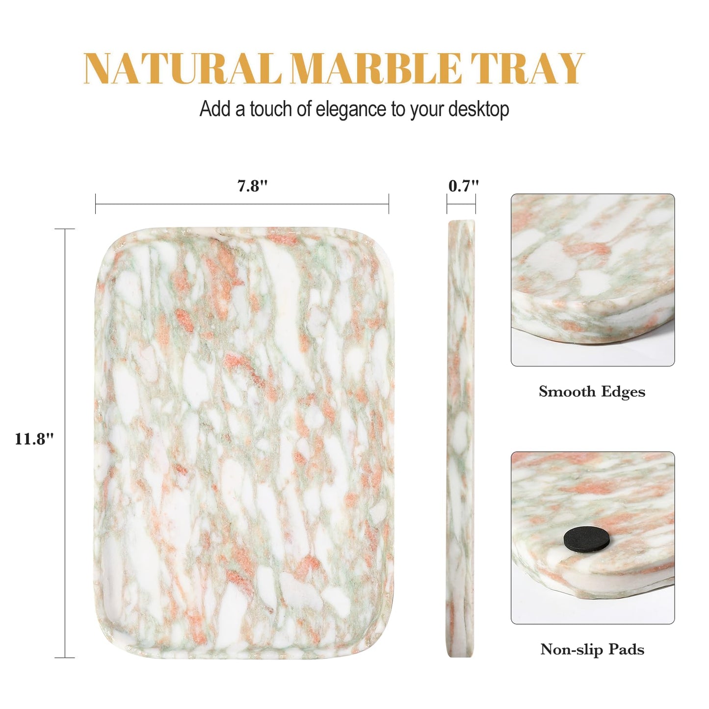 Koville Marble Tray, 12"x8" Marble Vanity Tray for Countertop Bathroom Kitchen Dresser, Decorative Catchall Trays for Perfume Jewelry, Rectangular Stone Serving Tray(Rosso Norvegian)