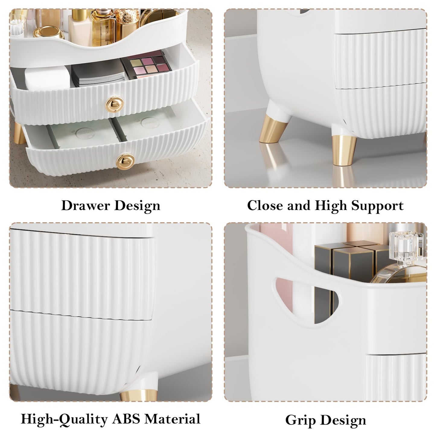 Makeup Organizer Countertop, Large Capacity Skincare Cosmetic Organizer for Vanity with 2 Drawers, Cosmetic Display Cases Makeup Storage Box for Bedroom, Bathroom, Ideal Gifts for Women(White)