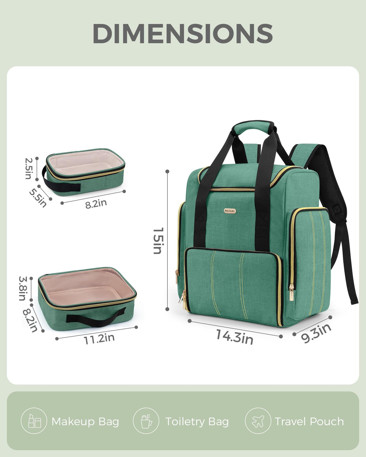 BALULHG Large Portable Travel Makeup Bag with 3 Removable Transparent Case, Dual-Shoulder Multi-Functional Cosmetic Bag,Double Layer Big Capacity Makeup Bag Backpack, Patent Pending