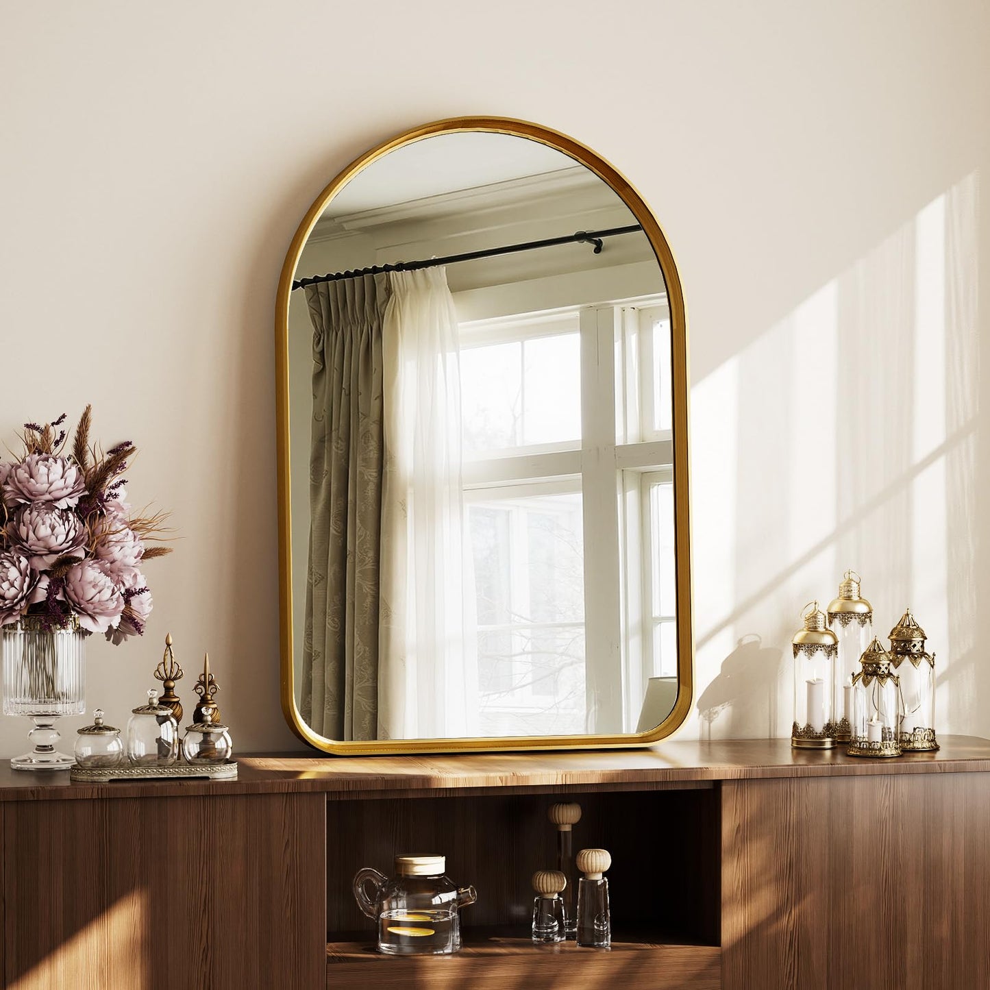 Arched Bathroom Mirror - 30x20 Inch Gold Bathroom Mirror for Wall - Aluminum Alloy Framed Mirror - Arched Top Bathroom Vanity Mirror for Living Room, Bedroom, Mantel, Entryway, and Hallways