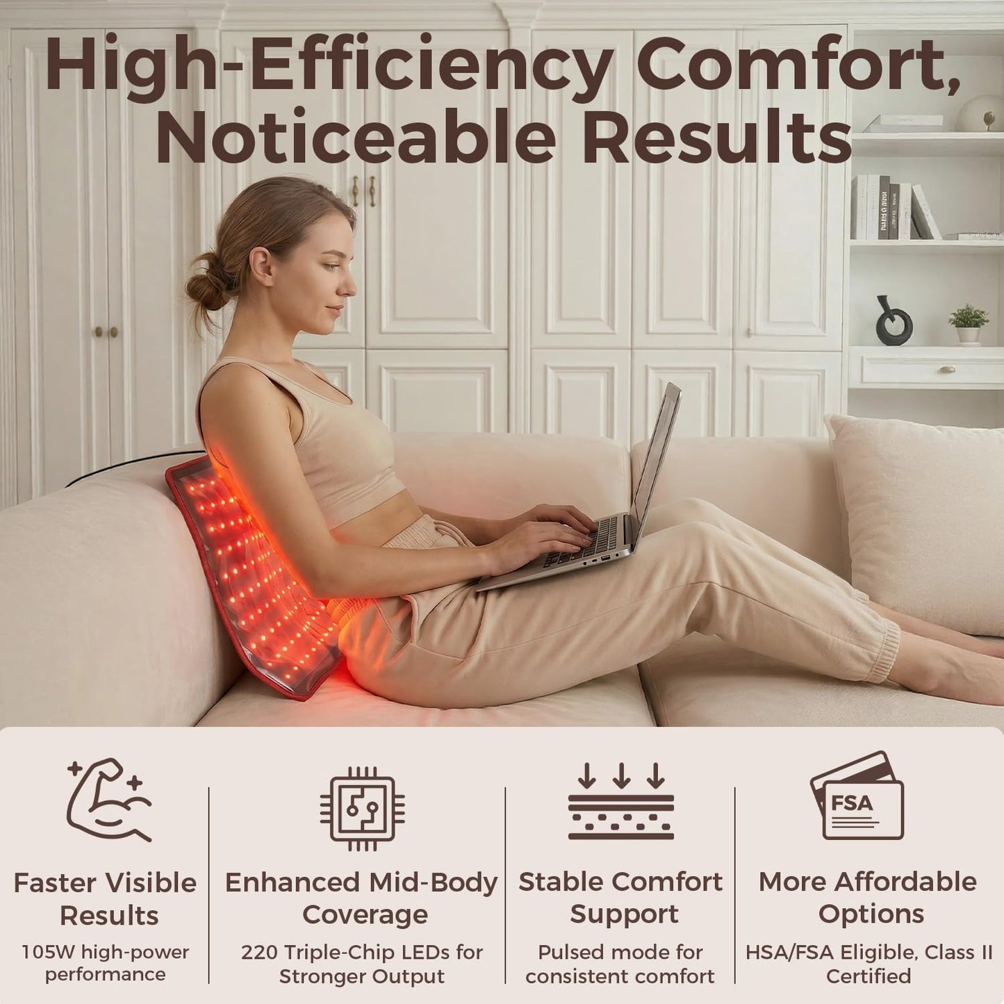 BestQool Red Light Therapy for Body, FSA-HSA Triple Chips 660nm 850nm Red Near Infrared Light with Timer, Large Pads Belt Wearable Wrap, Infrared Light Therapy for Knee Back Waist Elbow. 43W