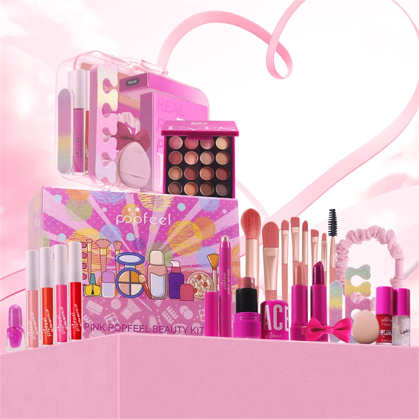 Hot Pink All in One Makeup Kit for Women Full Kit, Mother's Day Makeup Gifts Set for Women Girls, Hot Pink Makeup Essential Bundle Include Eyeshadow Palette Lipstick Blush Foundation Concealer