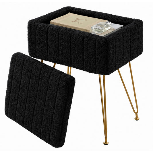 Garvee Vanity Stool with Storage, Faux Fur Ottoman with Metal Legs and Anti-Slip Feet, 15.7 x 11.8 x 18.7 Inches Soft Furry Padded Seat Foot Rest for Makeup Bedroom Living Room