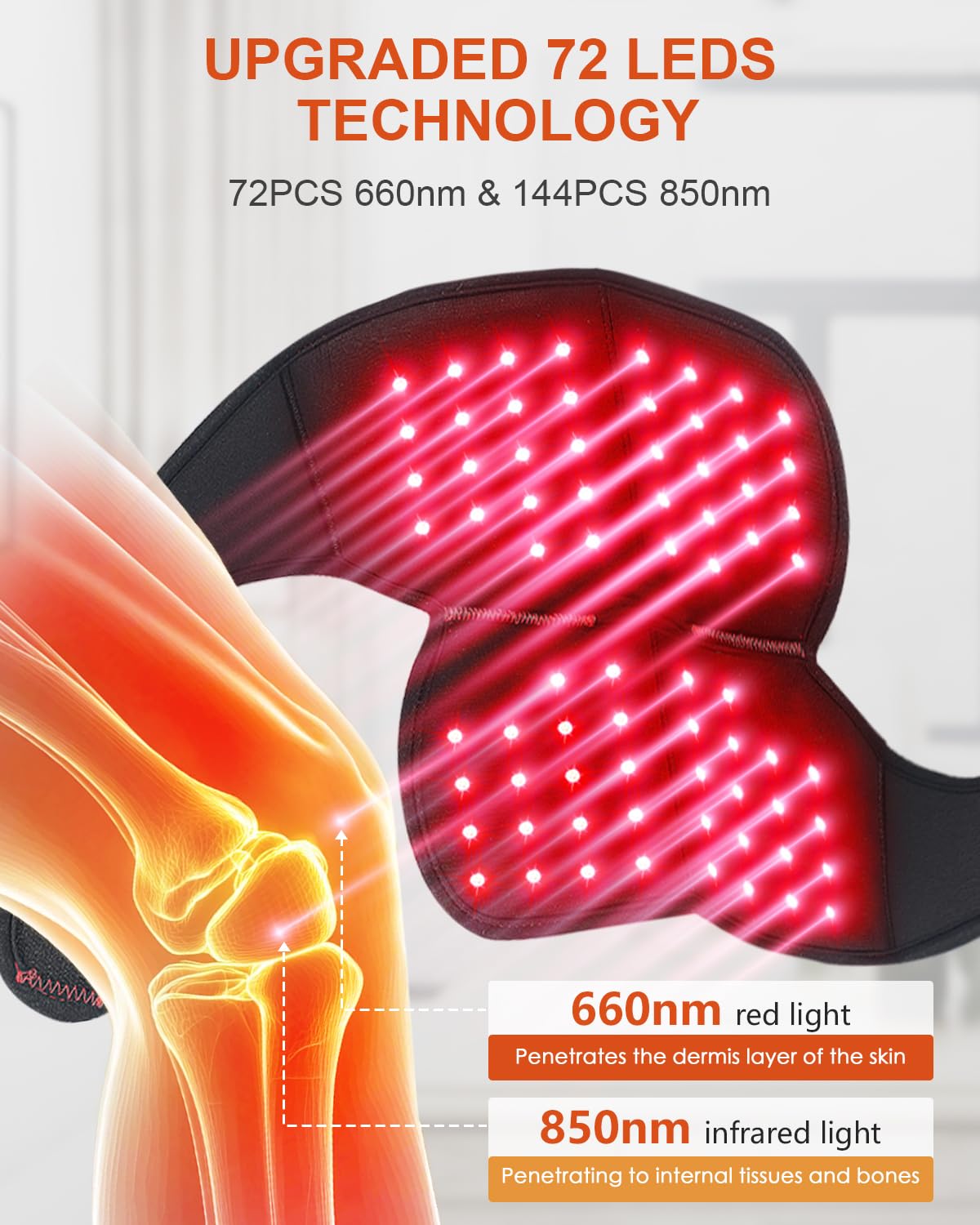 Astarexin Red Light Therapy Knee Brace Wireless Rechargeable with Pulse & Heating Modes, 660nm & 850nm Near-Infrared Light for Knee, Elbows & Shoulders, Black, 1 Count