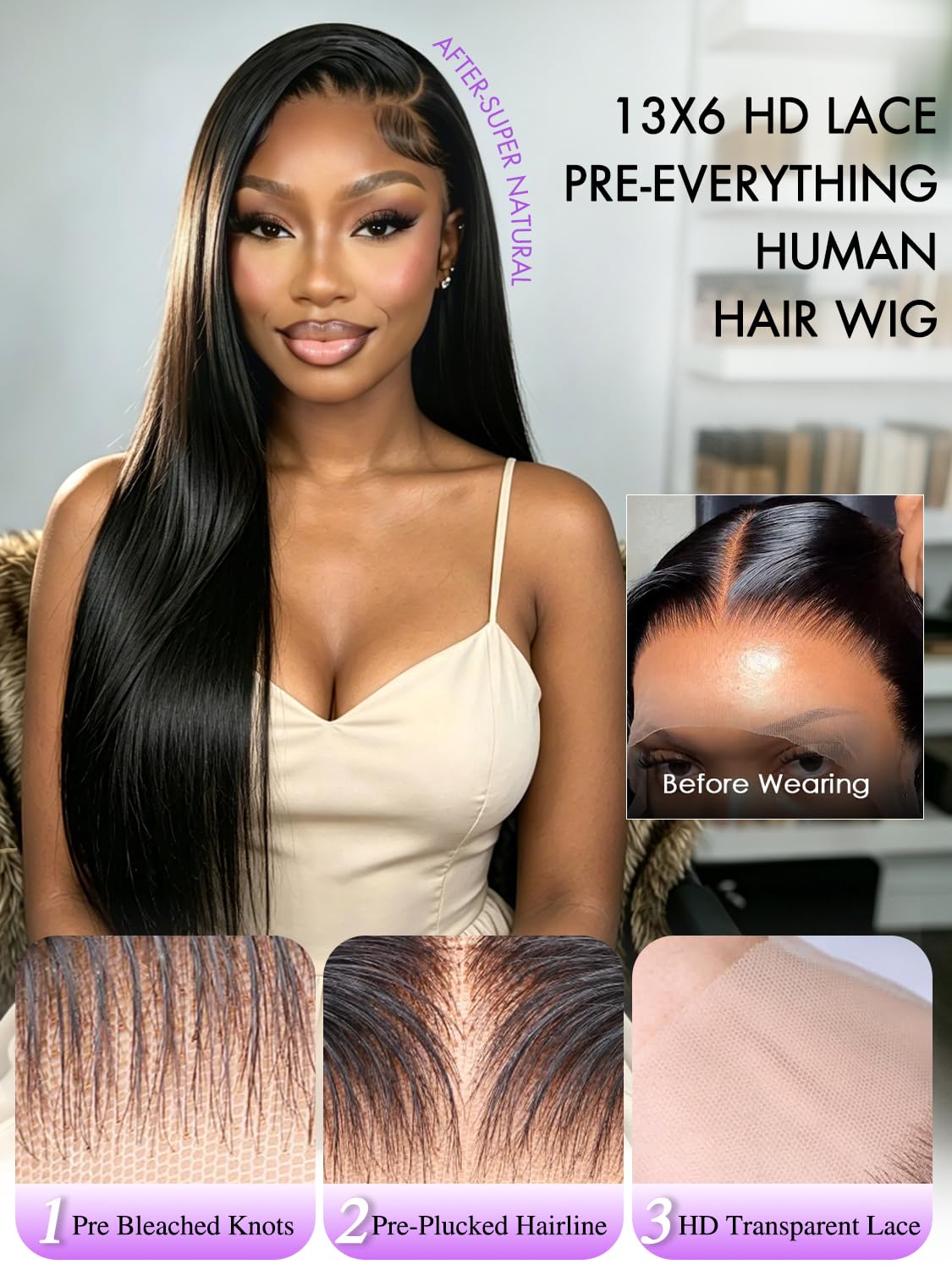 Jiediee 13x6 Lace Front Wigs Human Hair 30 Inch Straight Wigs Human Hair Lace Front Wigs for Women 200% Density Natural Black Wig HD Transparent Lace Closure Wigs Human Hair
