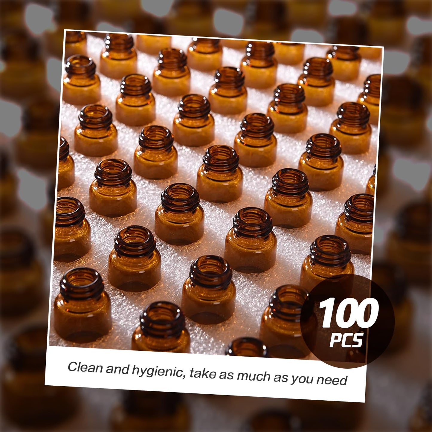 TOPWEL 100 Pack 1ml Amber Glass Mini Essential Oil Bottles Sample Vials with Orifice Reducer & Black Screw Cap, 1/4 Dram Empty Travel Bottle for Aromatherapy Perfume Anointing Oil