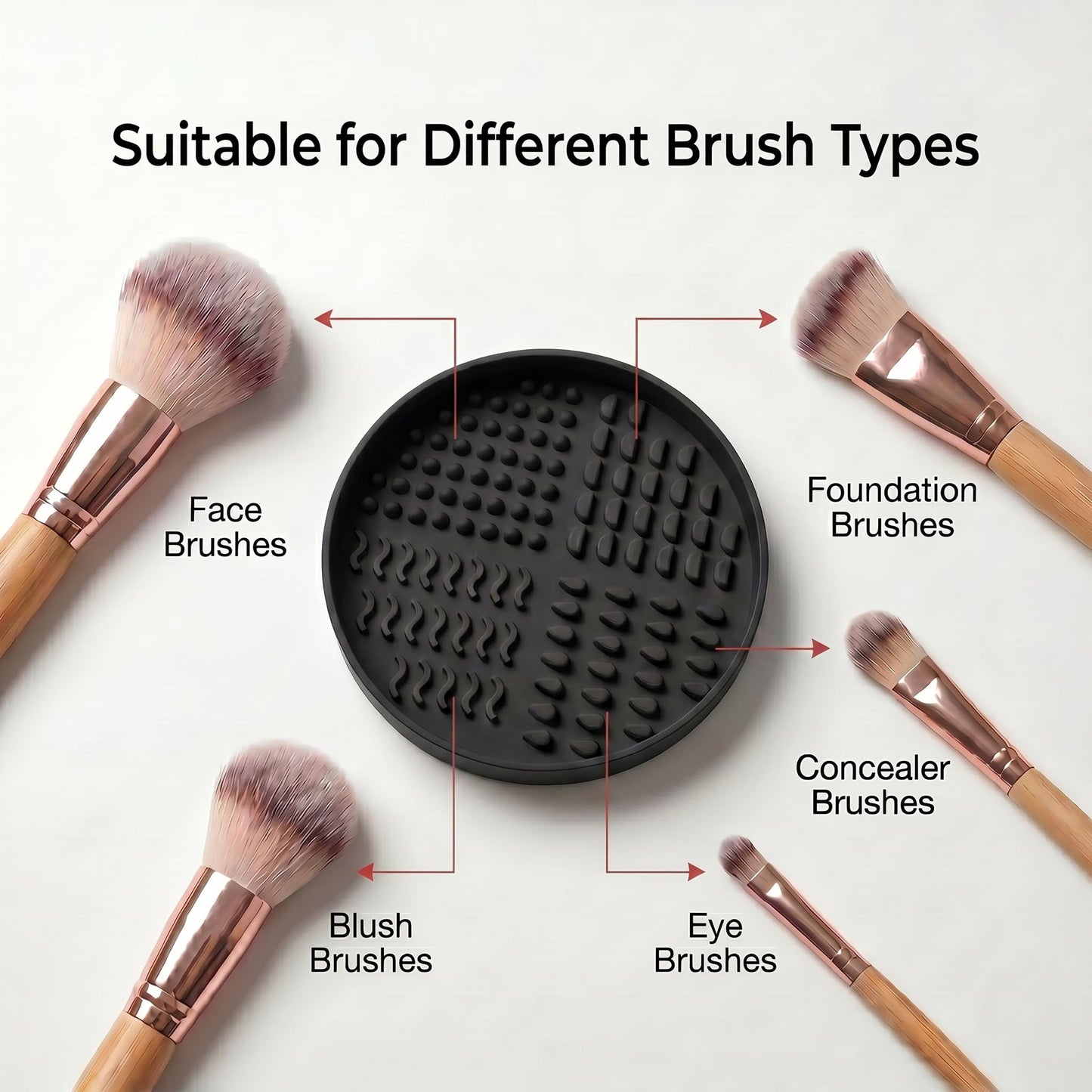 Large Makeup Brush Cleaner Bowl 4.7 Inch with Multi Texture Cleaning Zones for Cosmetic Brushes and Beauty Sponges, Black
