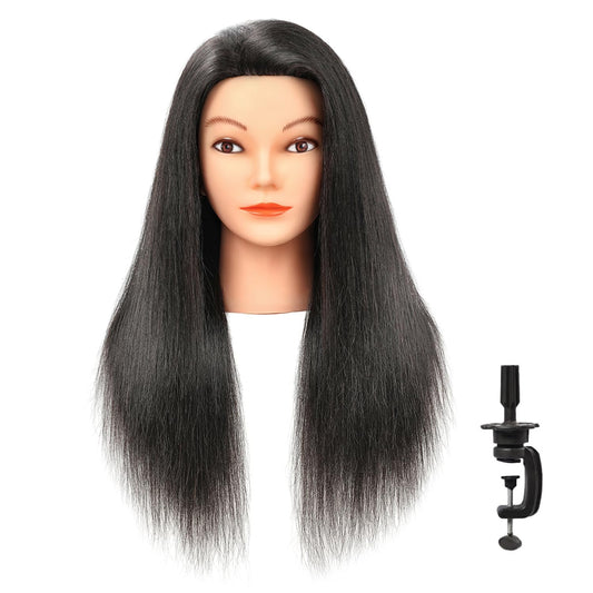 Armmu 20-22" 100% Human Hair Mannequin Head Hair Practice Training Head Cosmotology Doll Head for Hairdressers with Clamp- Natural Black