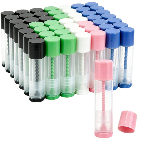 100-Pack Empty Refillable Lipstick Tubes, 0.15oz(5.5 ML) Capacity, Twist-Up Base for DIY Cosmetics, Lip Balm, Solid Perfume, Salve Projects (5 Colors CAP-100P)