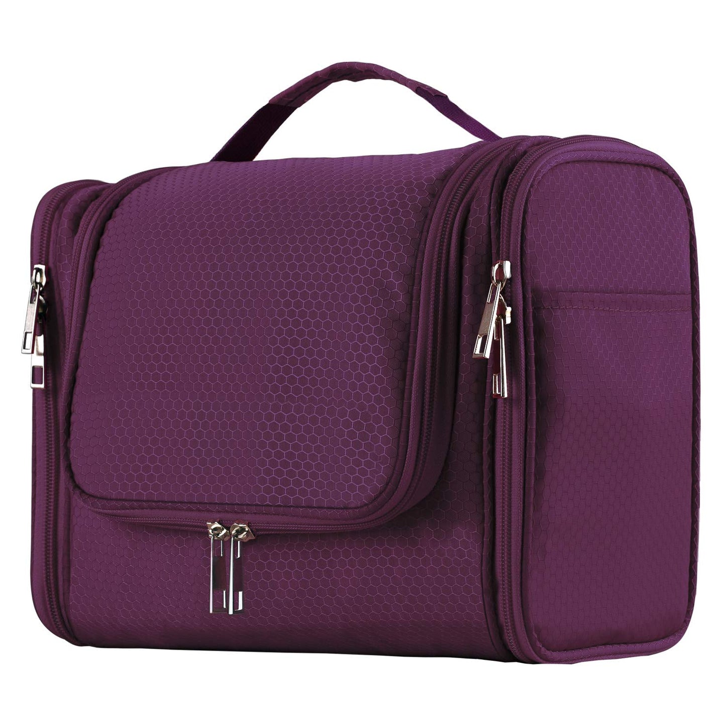 Buruis Hanging Toiletry Bag for Women and Men, Large Water-Resistant Makeup Organizer with Sturdy Hook, Lightweight Nylon Dopp Kit for Full-Sized Toiletries & Cosmetics, Purple