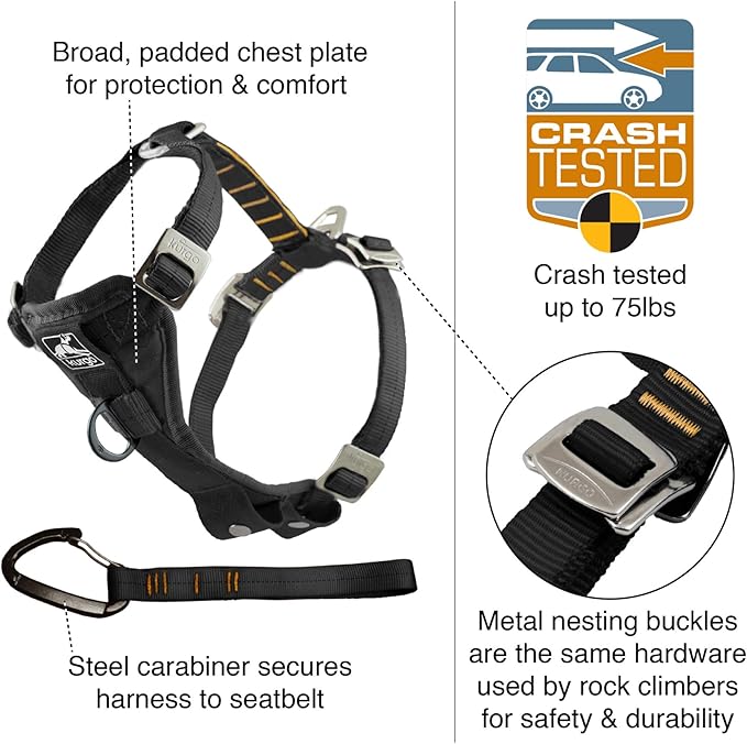 Kurgo Enhanced Strength Tru-Fit Dog Car Harness - Pet Travel Safety Harness - Crash Test Certified Fit - Five Point Adjustment - Secure Buckle - Padded Chest - Ink Blue - Medium