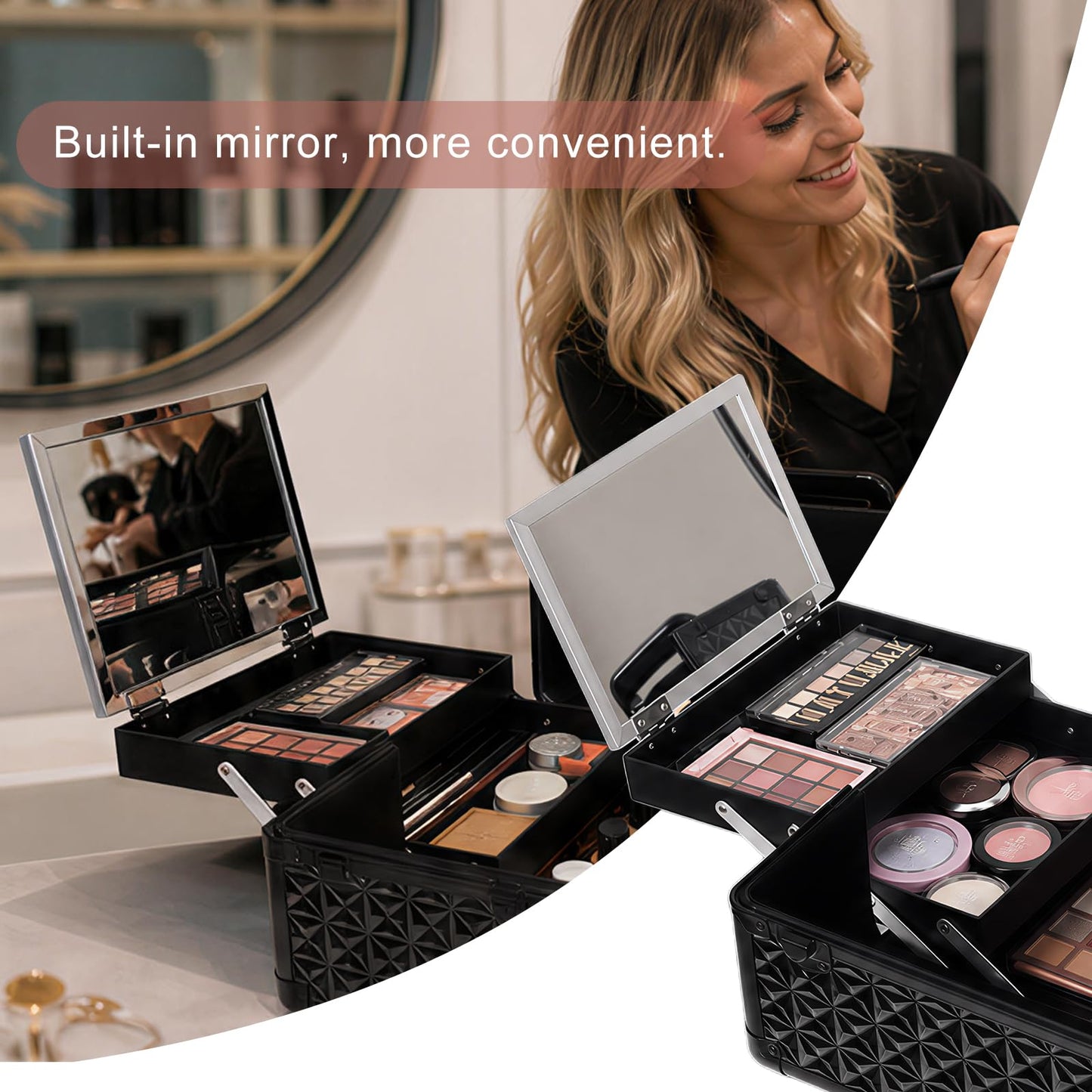 Rolling Makeup Train Case 6 in 1, Professional Cosmetic Trolley for Woman